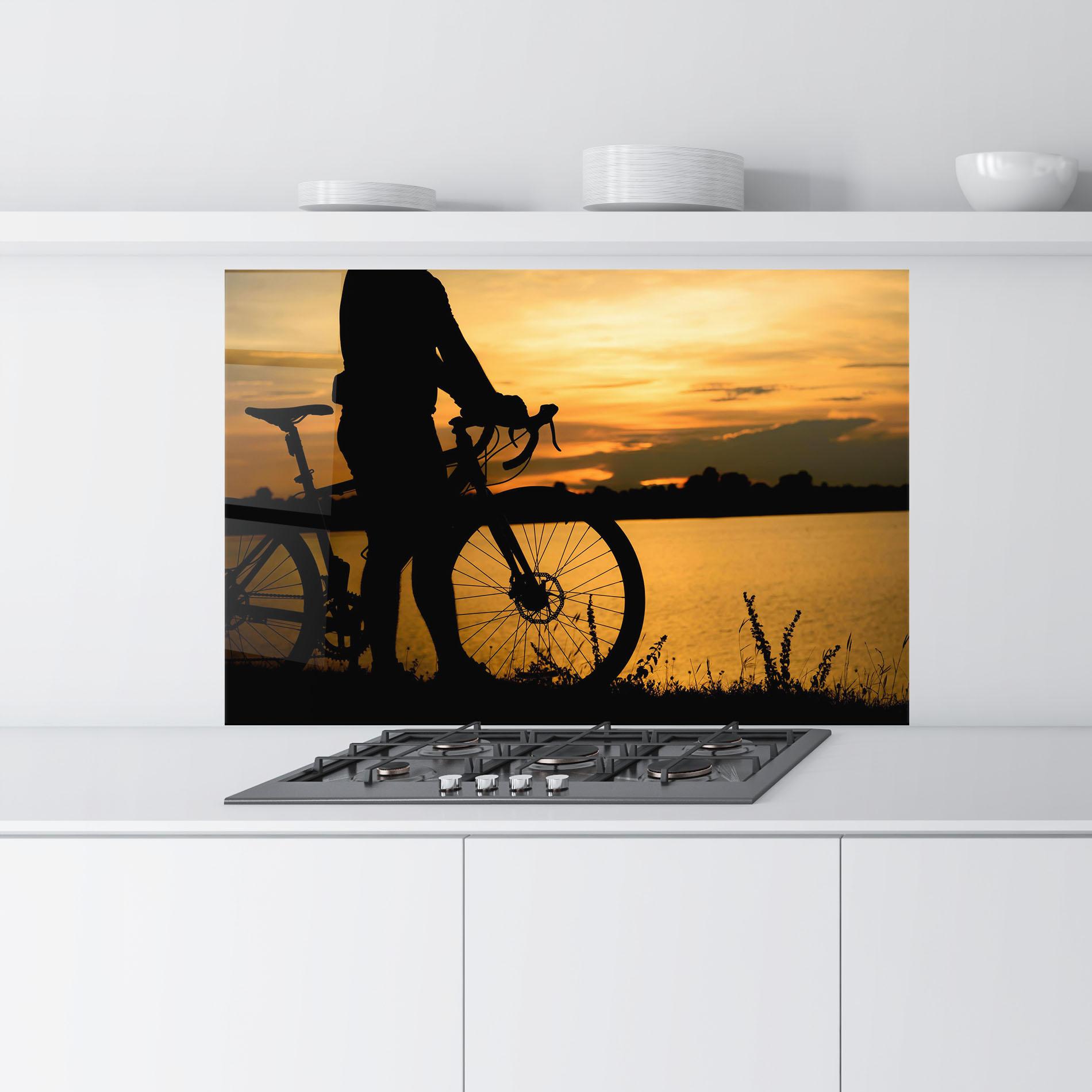 Panel Szklany do Kuchni Bicycle Sunset Silhouette mockup 9
