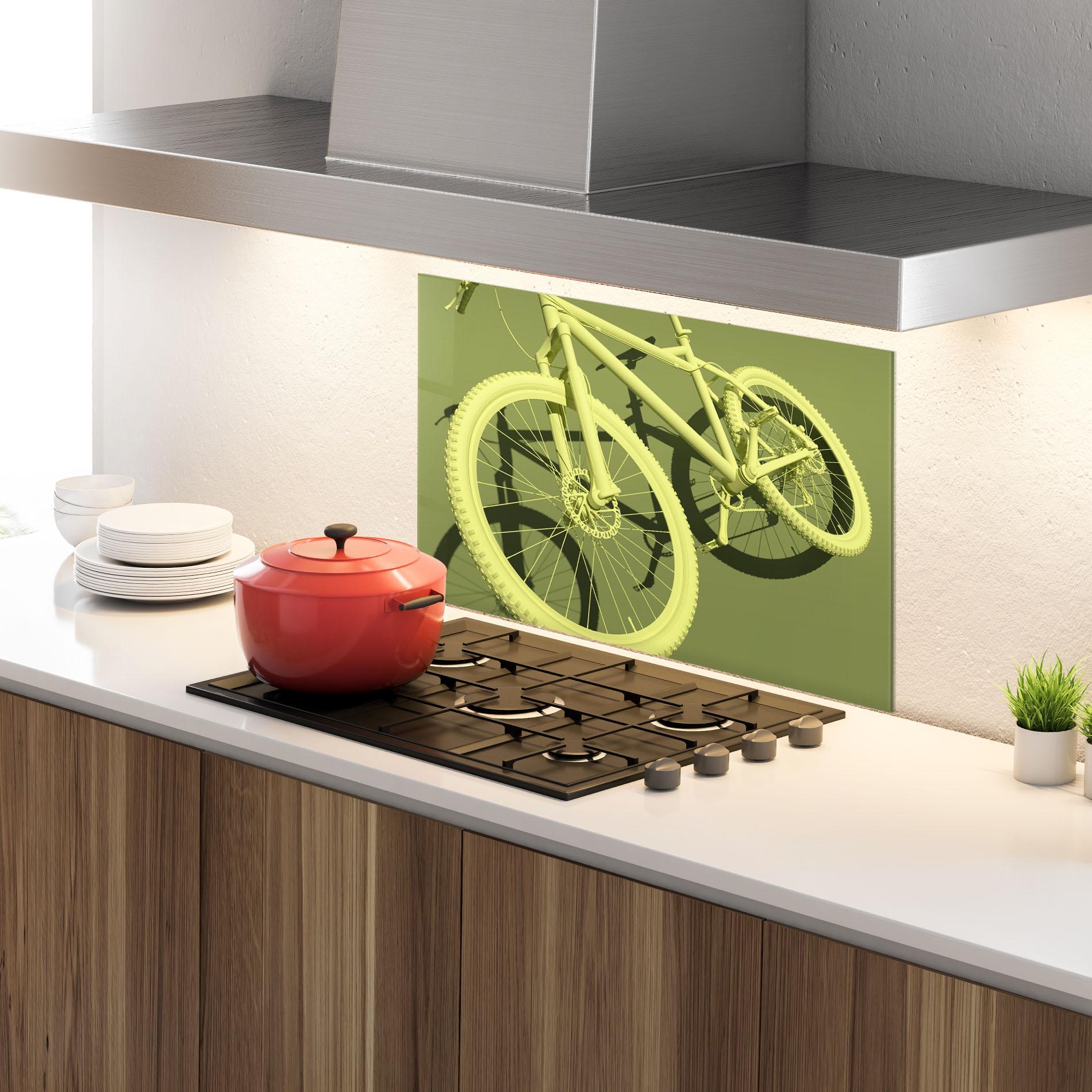 Panel Szklany do Kuchni Green 3d Bike mockup 4