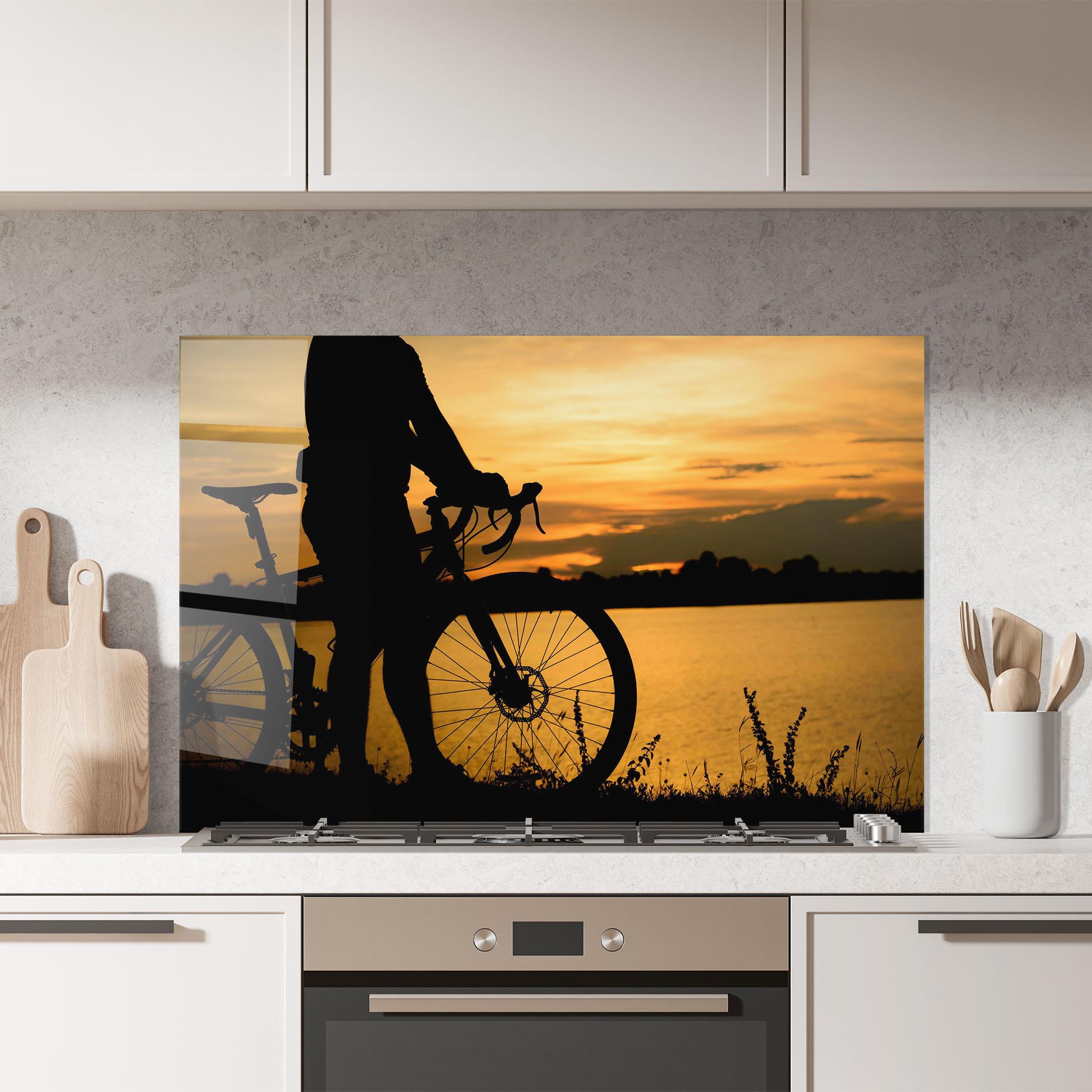 Panel Szklany do Kuchni Bicycle Sunset Silhouette mockup 7