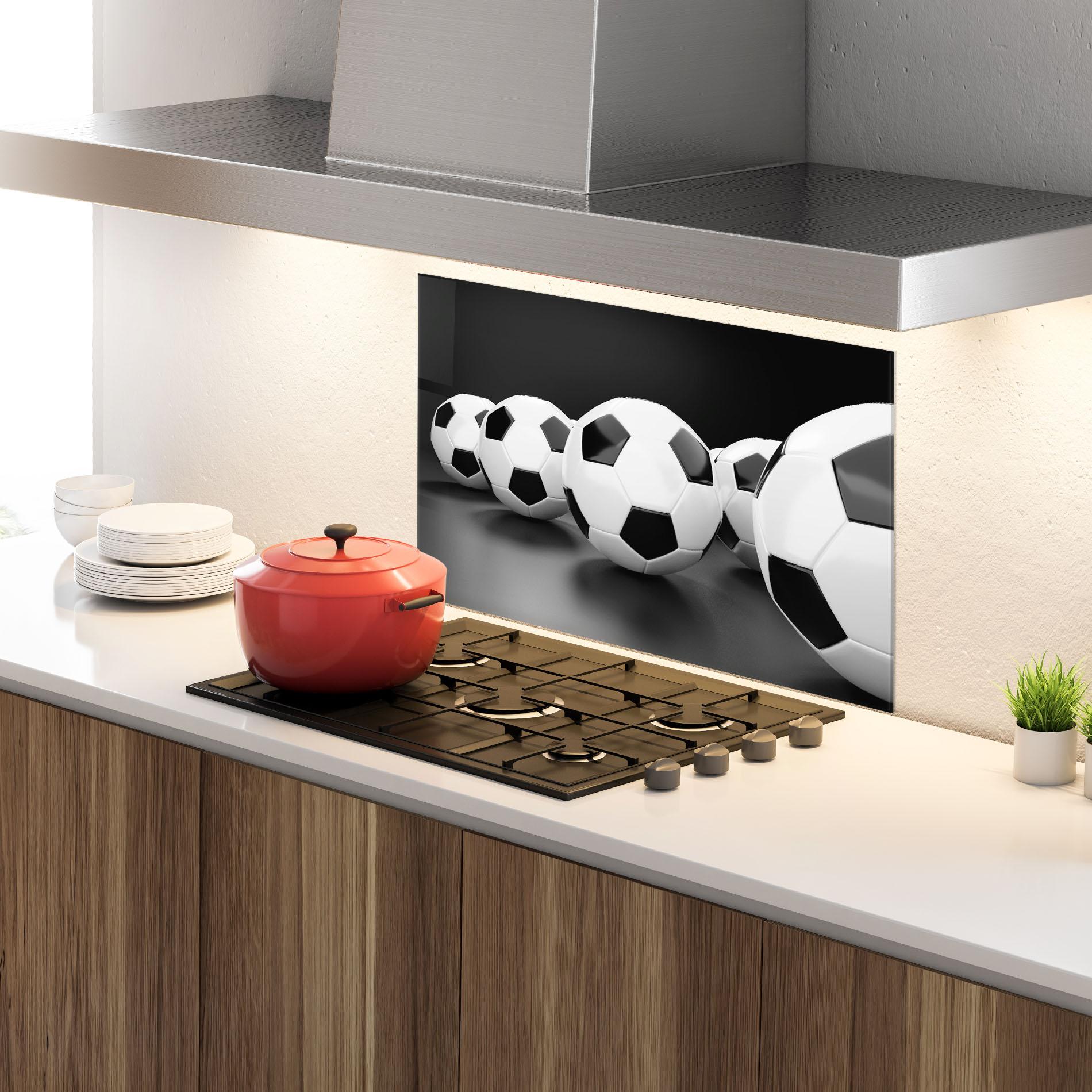 Panel Szklany do Kuchni Black White Football mockup 4