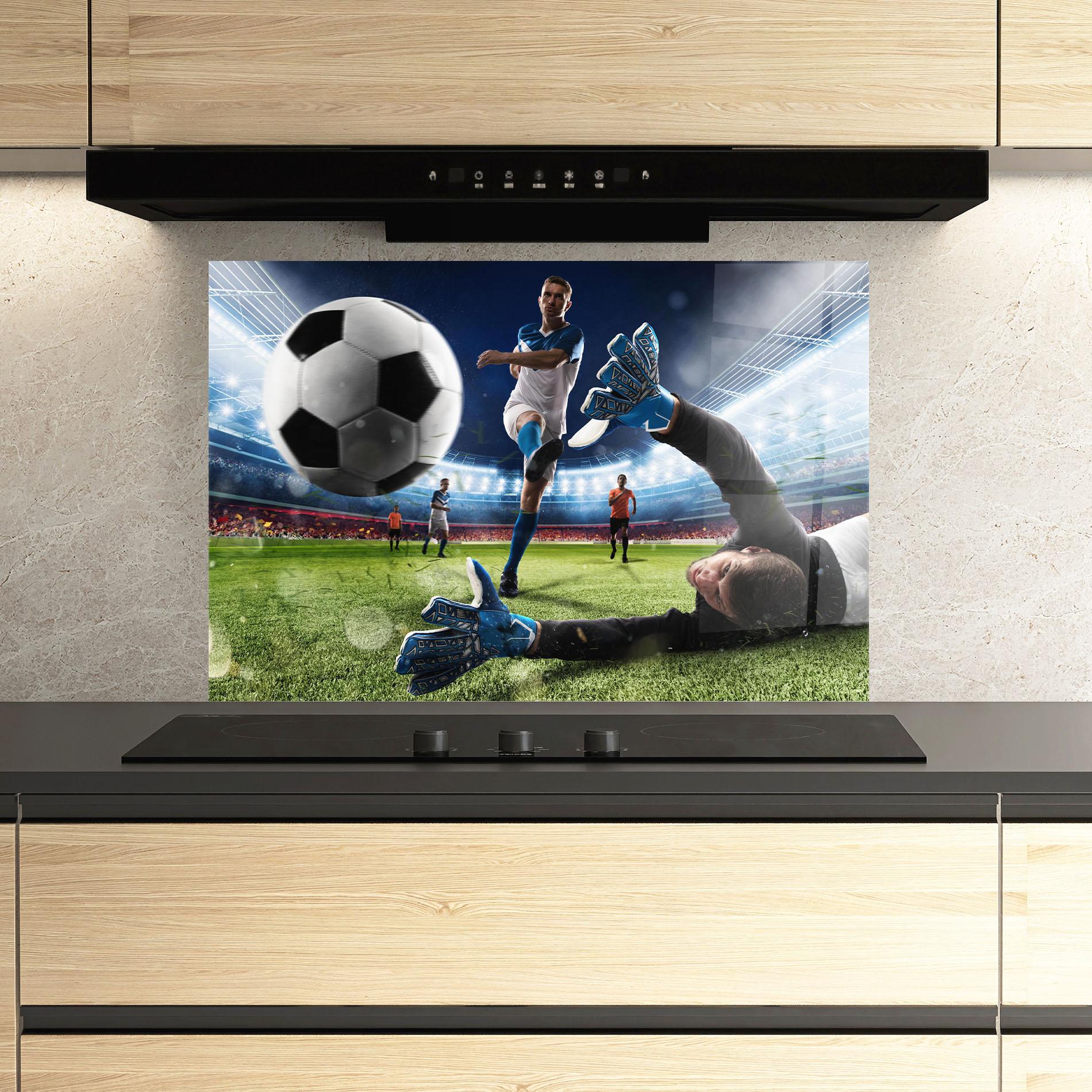 Panel Szklany do Kuchni Goalkeeper Kicks Ball mockup 3