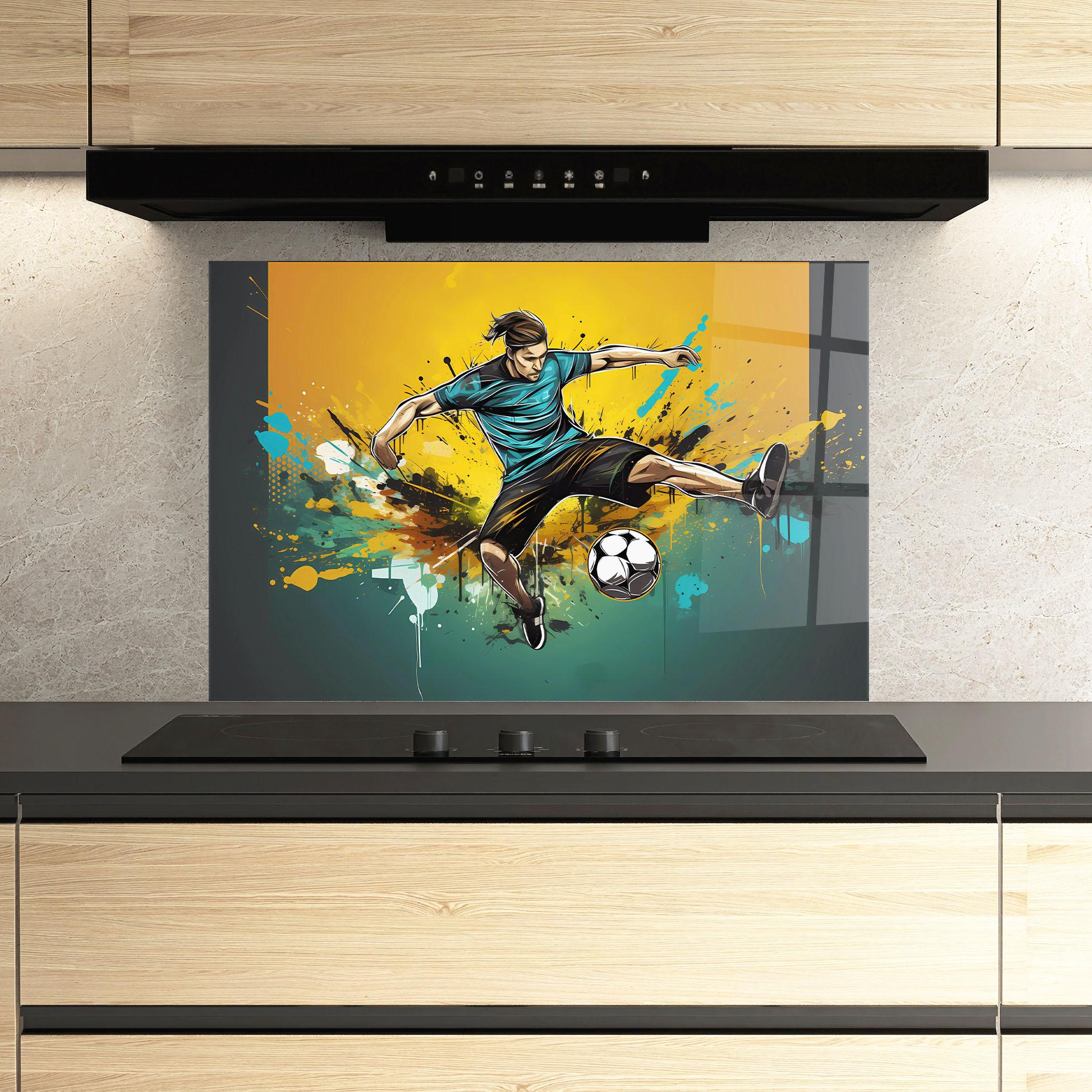 Panel Szklany do Kuchni Player Kicks Ball mockup 3