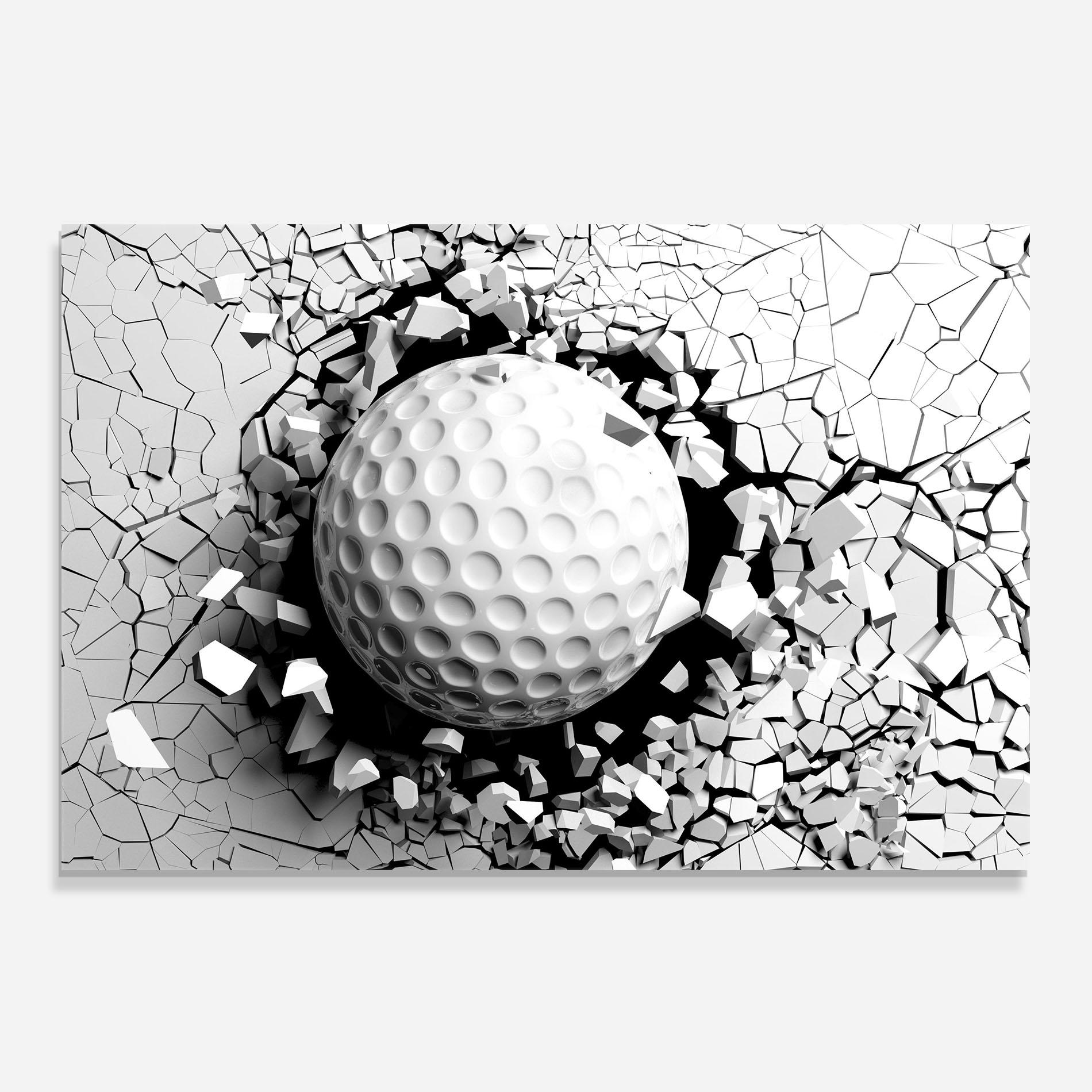 Panel Szklany do Kuchni Golf Ball Breaking Wall mockup 0