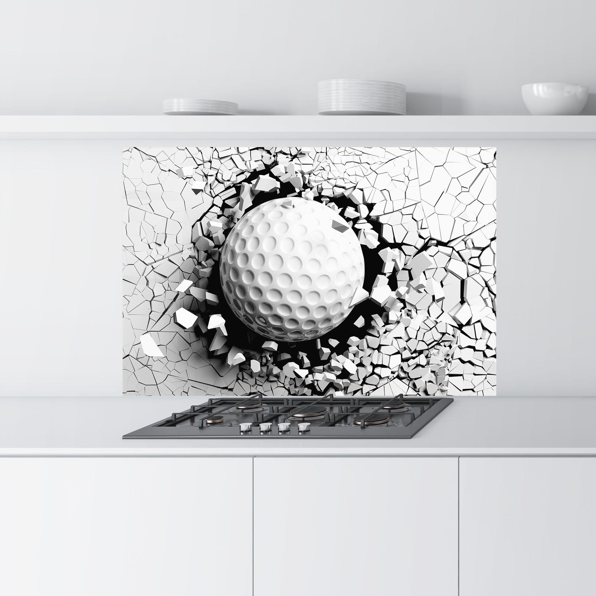 Panel Szklany do Kuchni Golf Ball Breaking Wall mockup 9