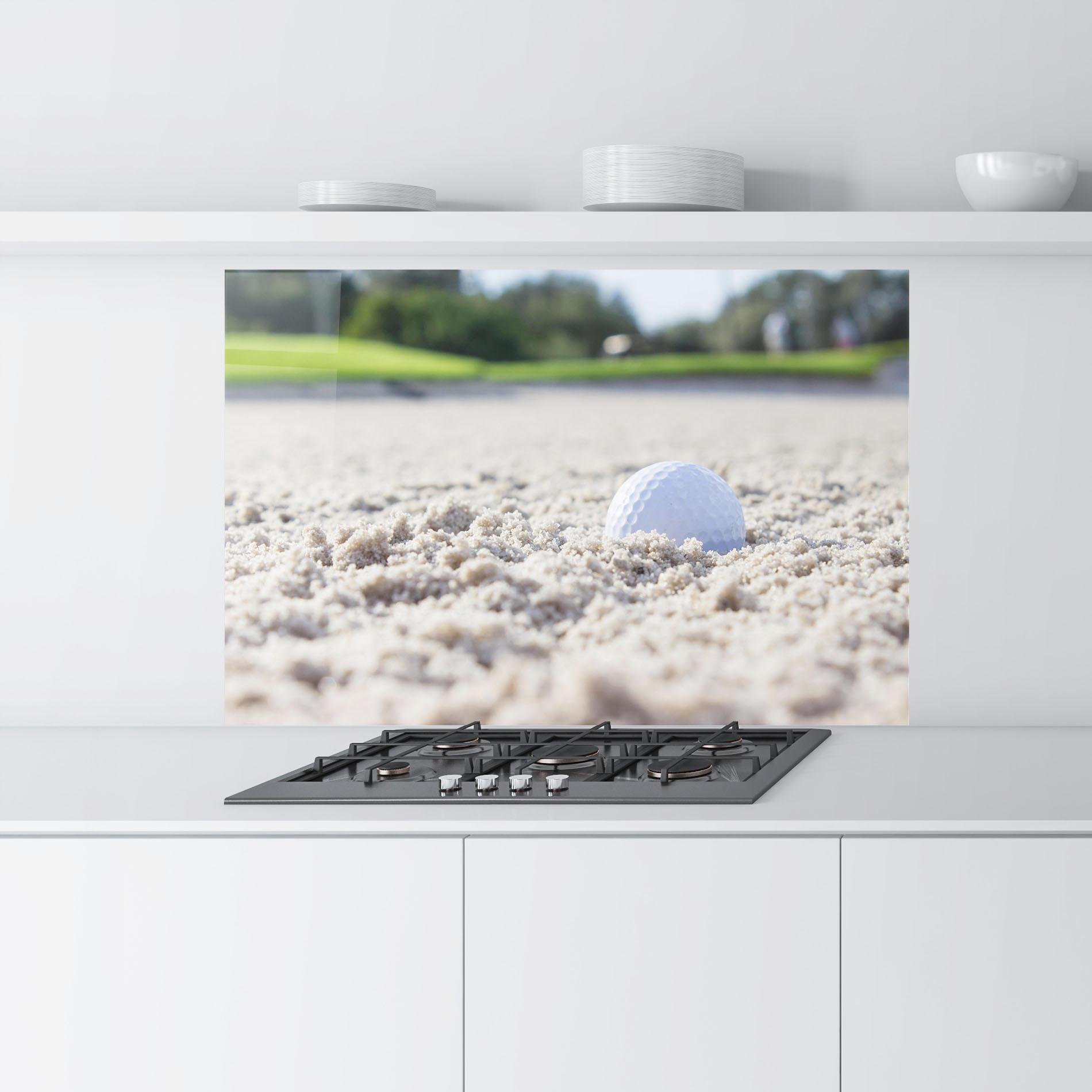 Panel Szklany do Kuchni Golf Ball In Sand mockup 9