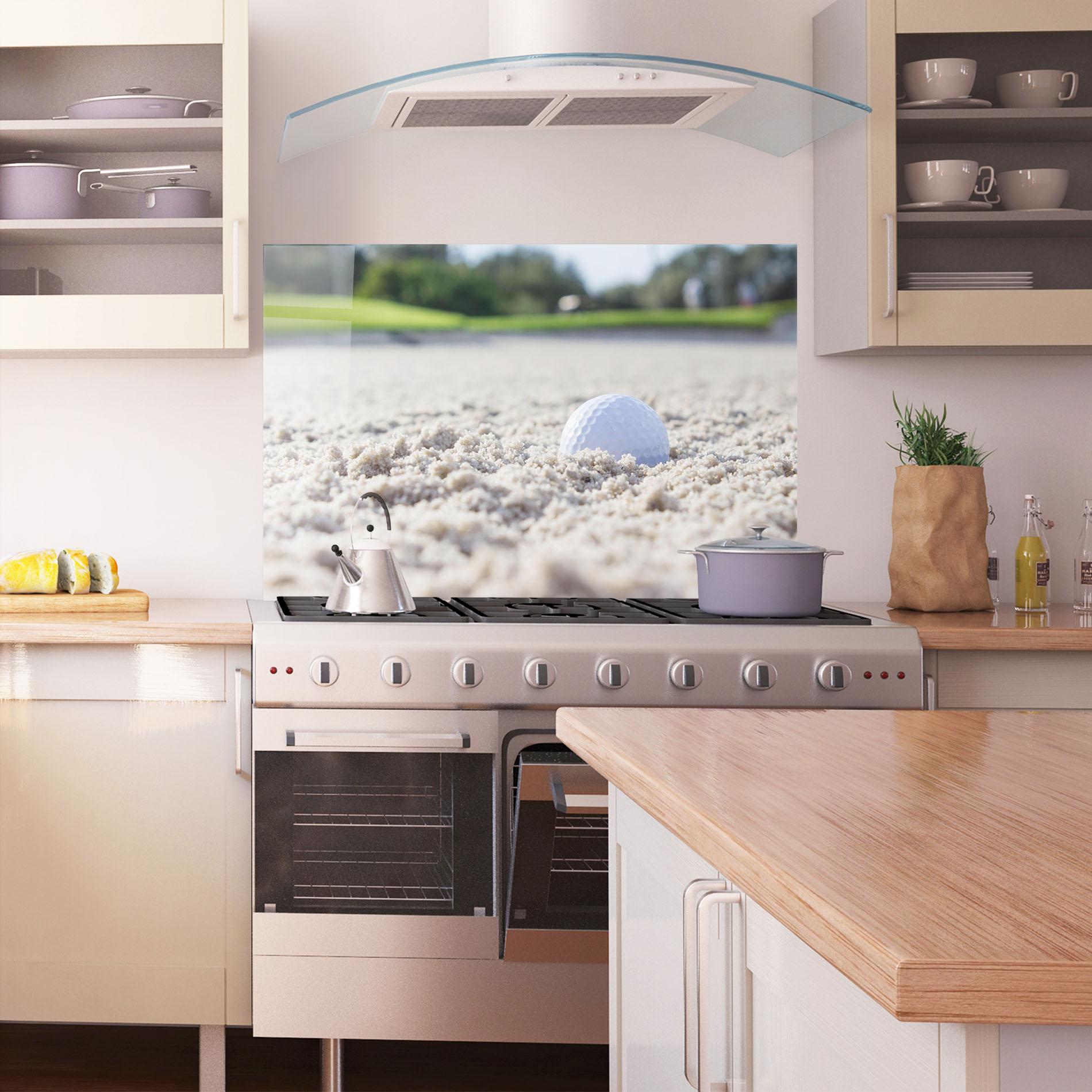 Panel Szklany do Kuchni Golf Ball In Sand mockup 1