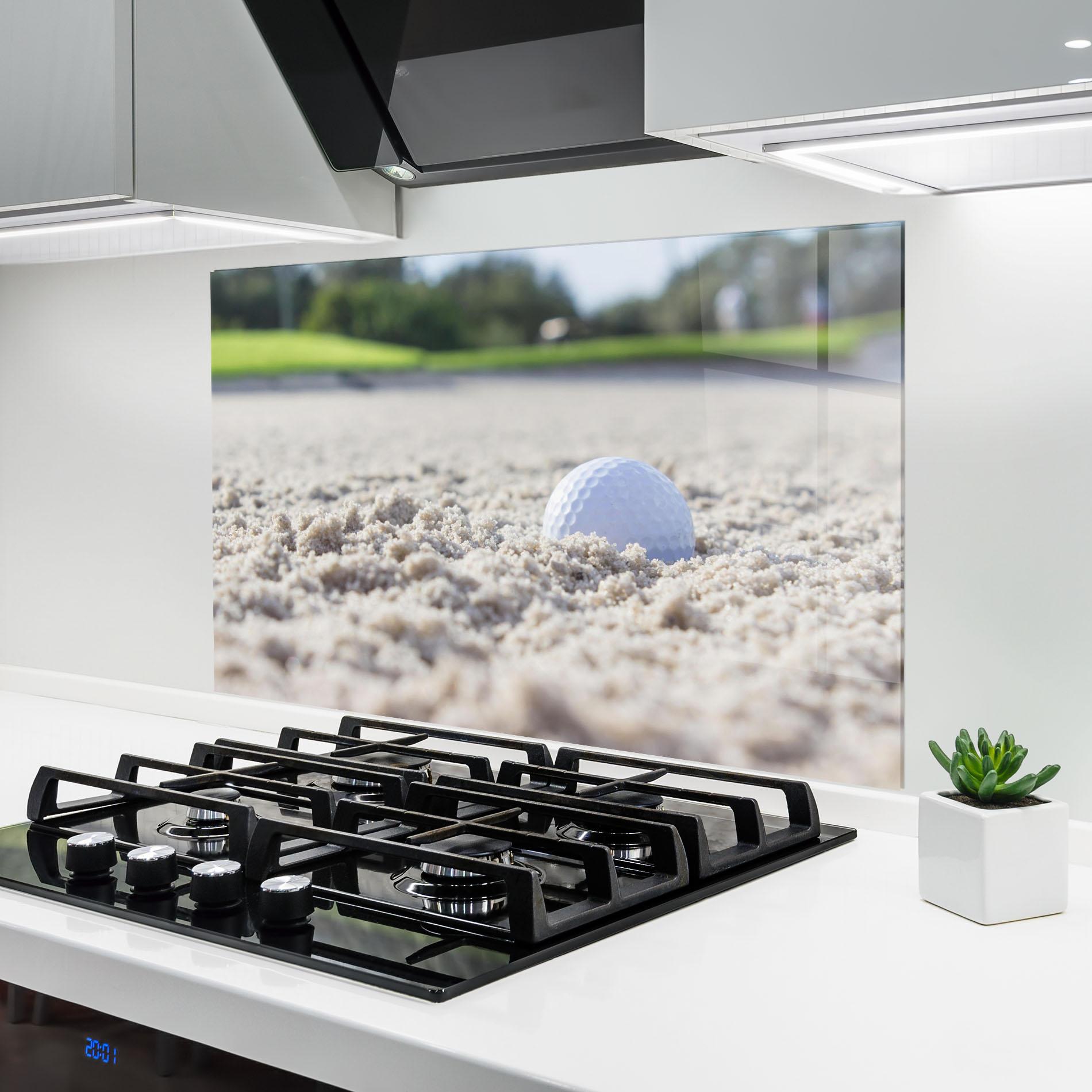 Panel Szklany do Kuchni Golf Ball In Sand mockup 6
