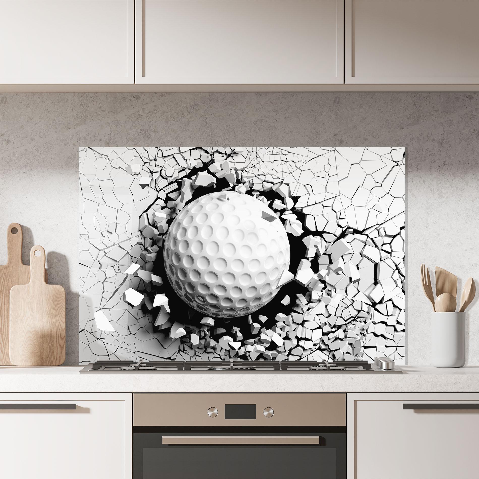 Panel Szklany do Kuchni Golf Ball Breaking Wall mockup 7