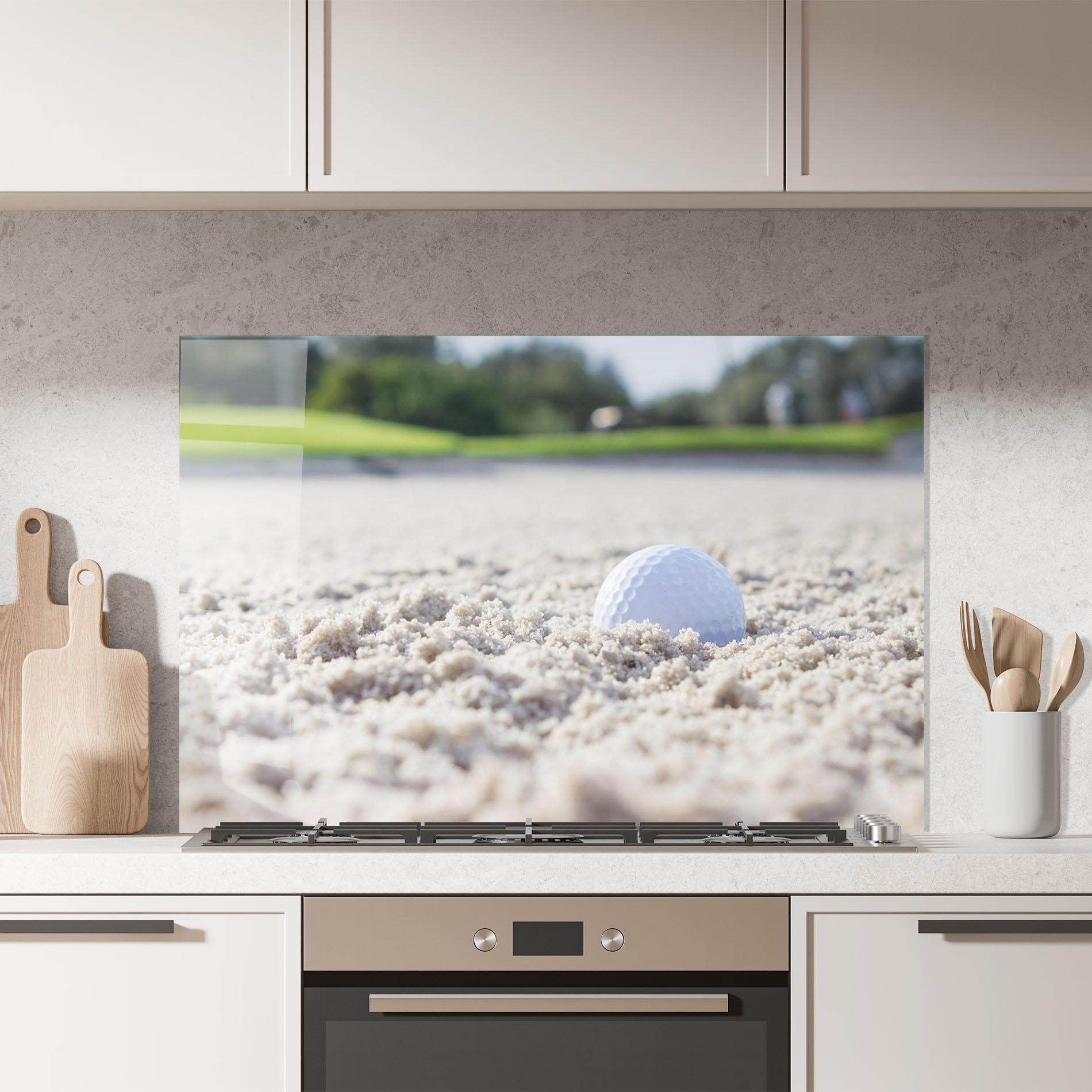Panel Szklany do Kuchni Golf Ball In Sand mockup 7