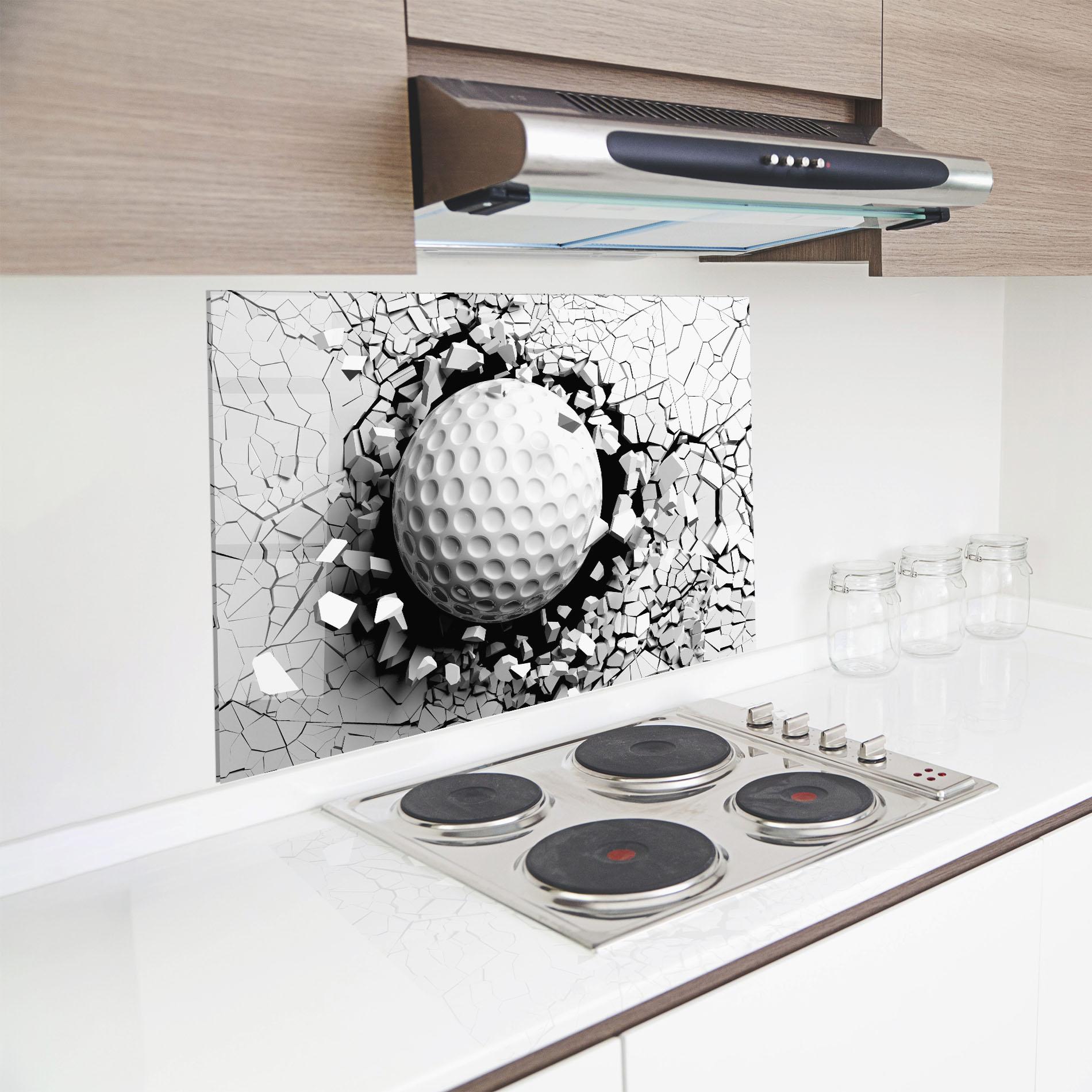 Panel Szklany do Kuchni Golf Ball Breaking Wall mockup 8