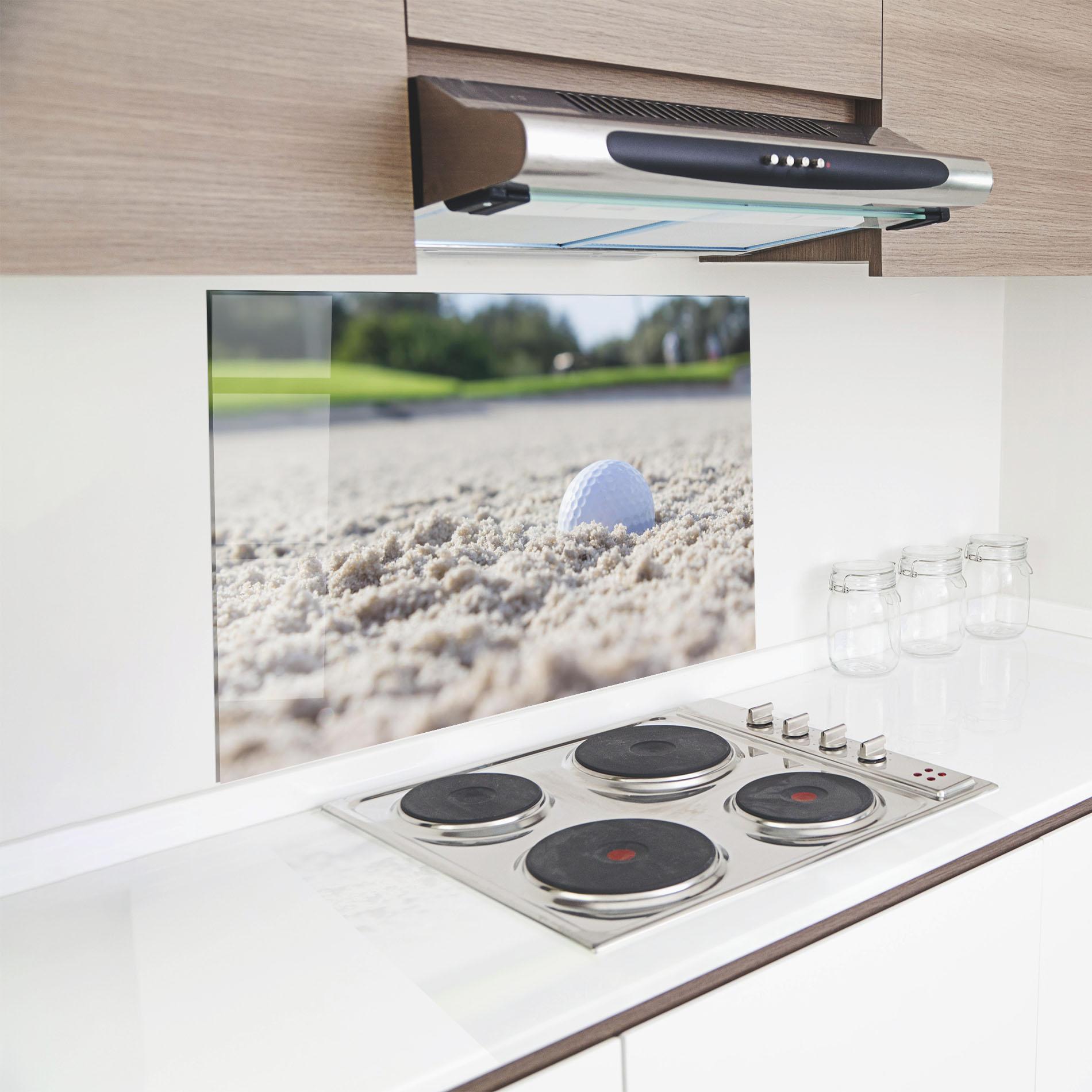 Panel Szklany do Kuchni Golf Ball In Sand mockup 8