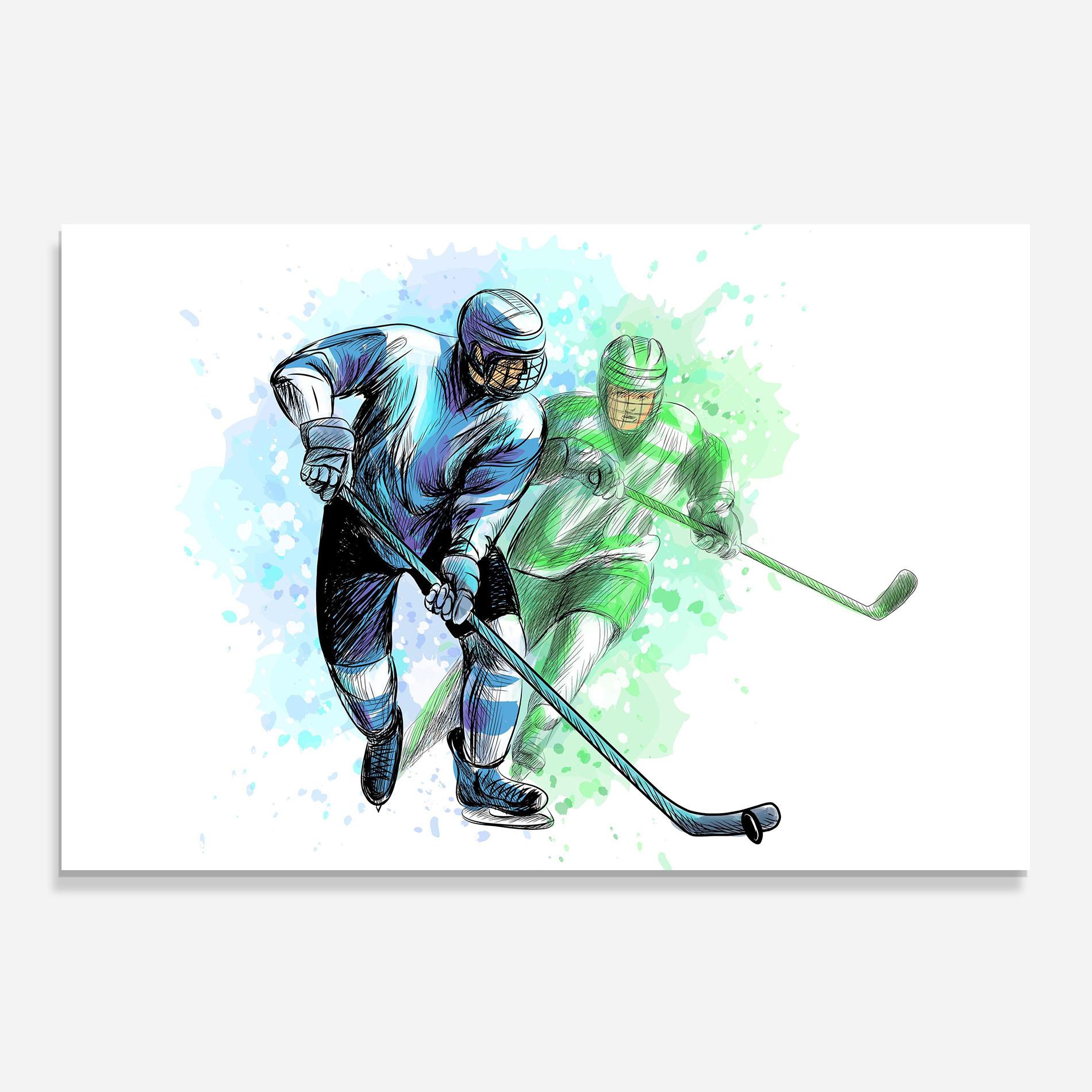 Panel Szklany do Kuchni Green Blue Hockey mockup 0