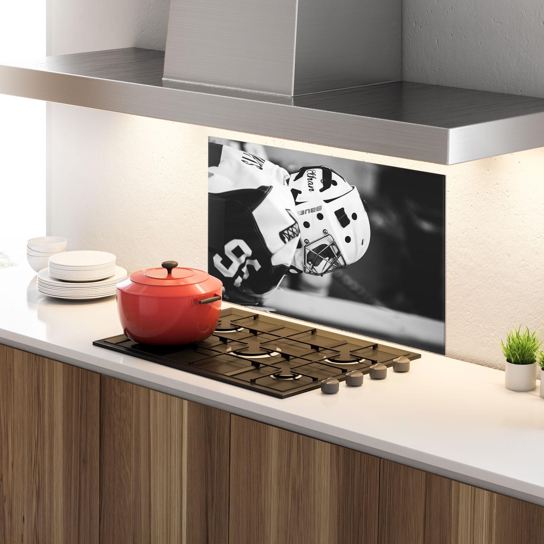 Panel Szklany do Kuchni Black White Hockey mockup 4