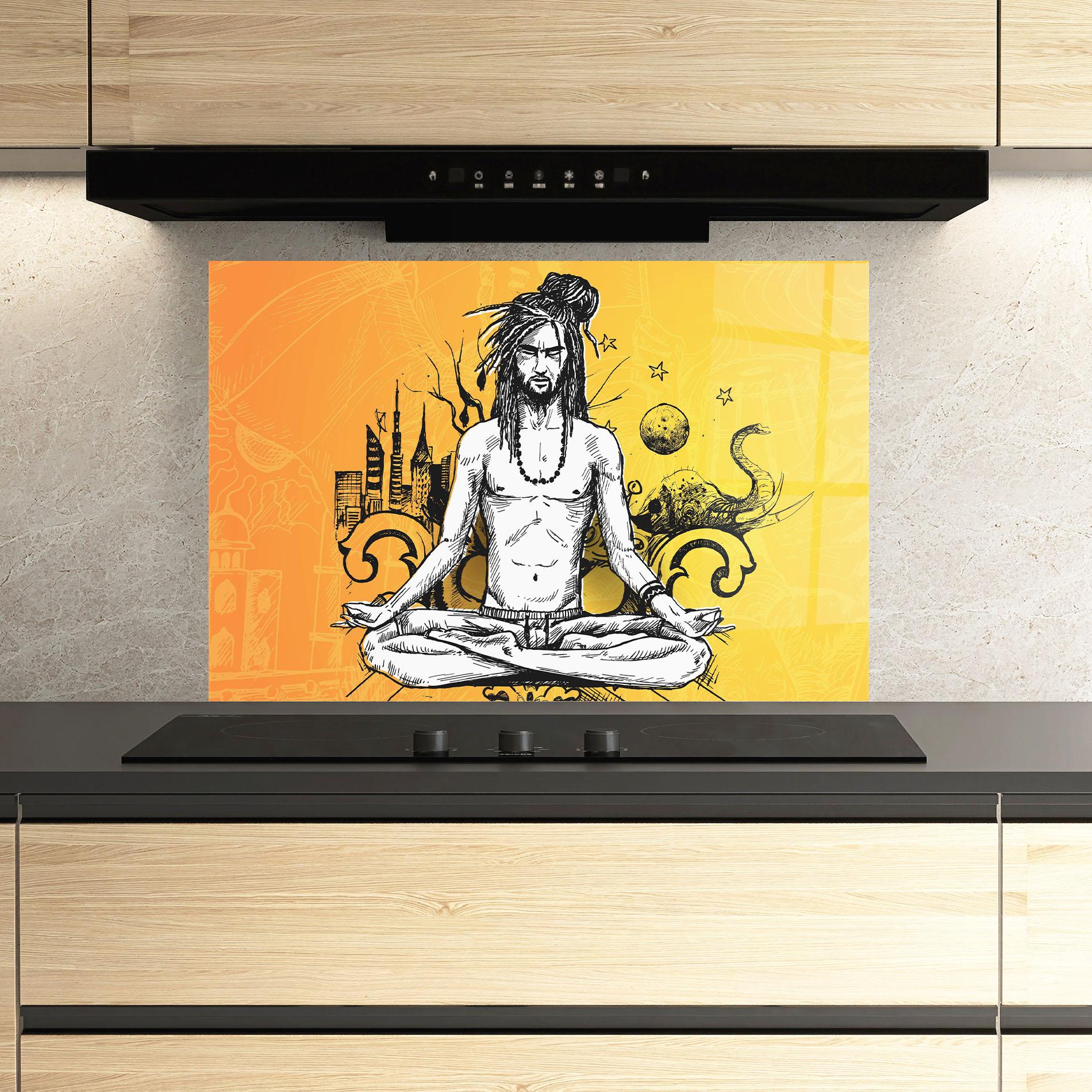 Panel Szklany do Kuchni Orange Meditation mockup 3