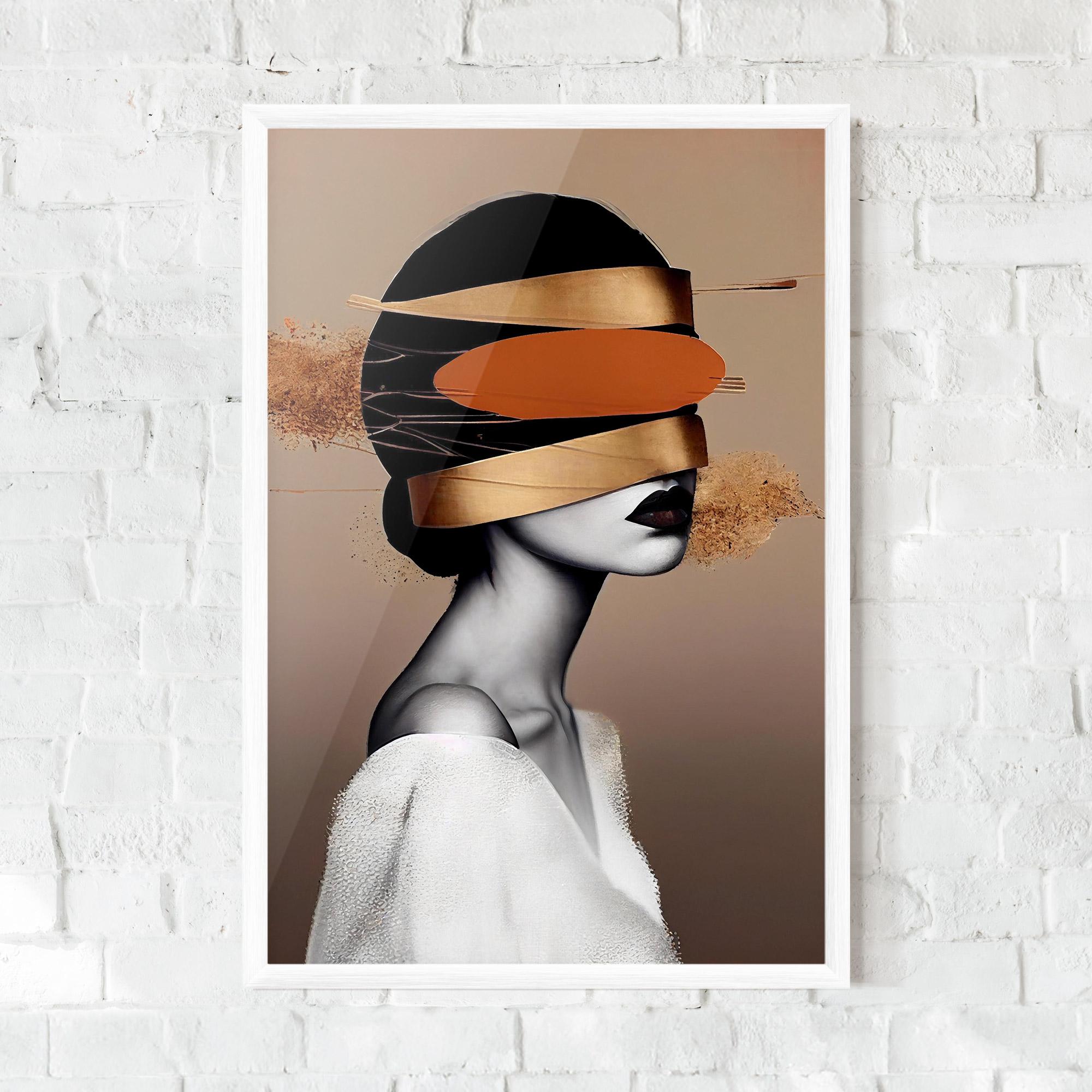 Plakat w Ramie Woman With Gold Lines mockup 0