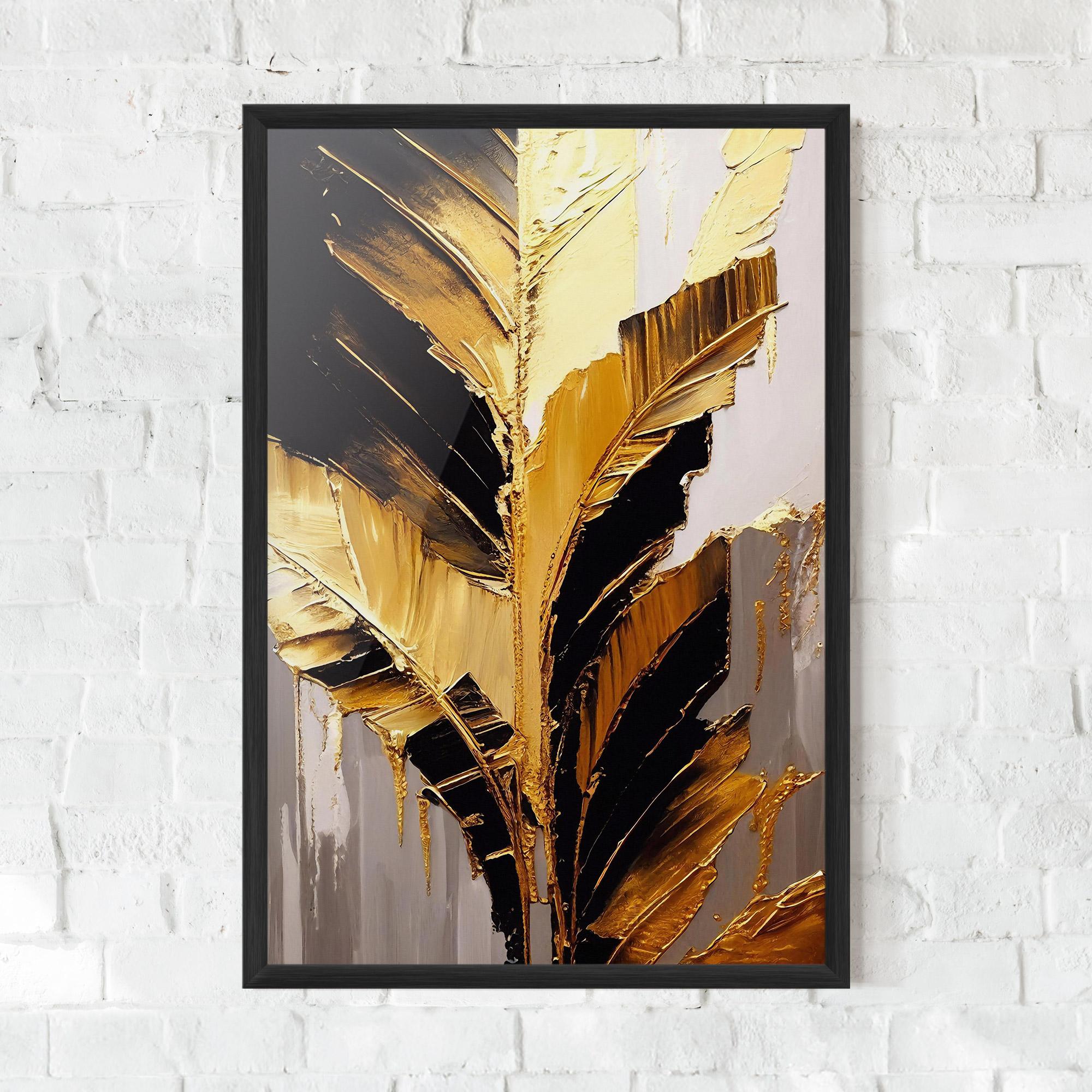 Plakat w Ramie Balck With Gold Leafs mockup 0