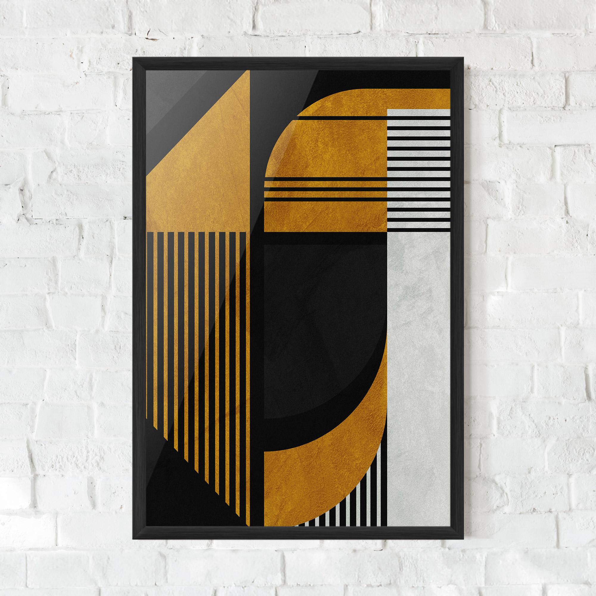 Plakat w Ramie Black Lines On Gold mockup 0