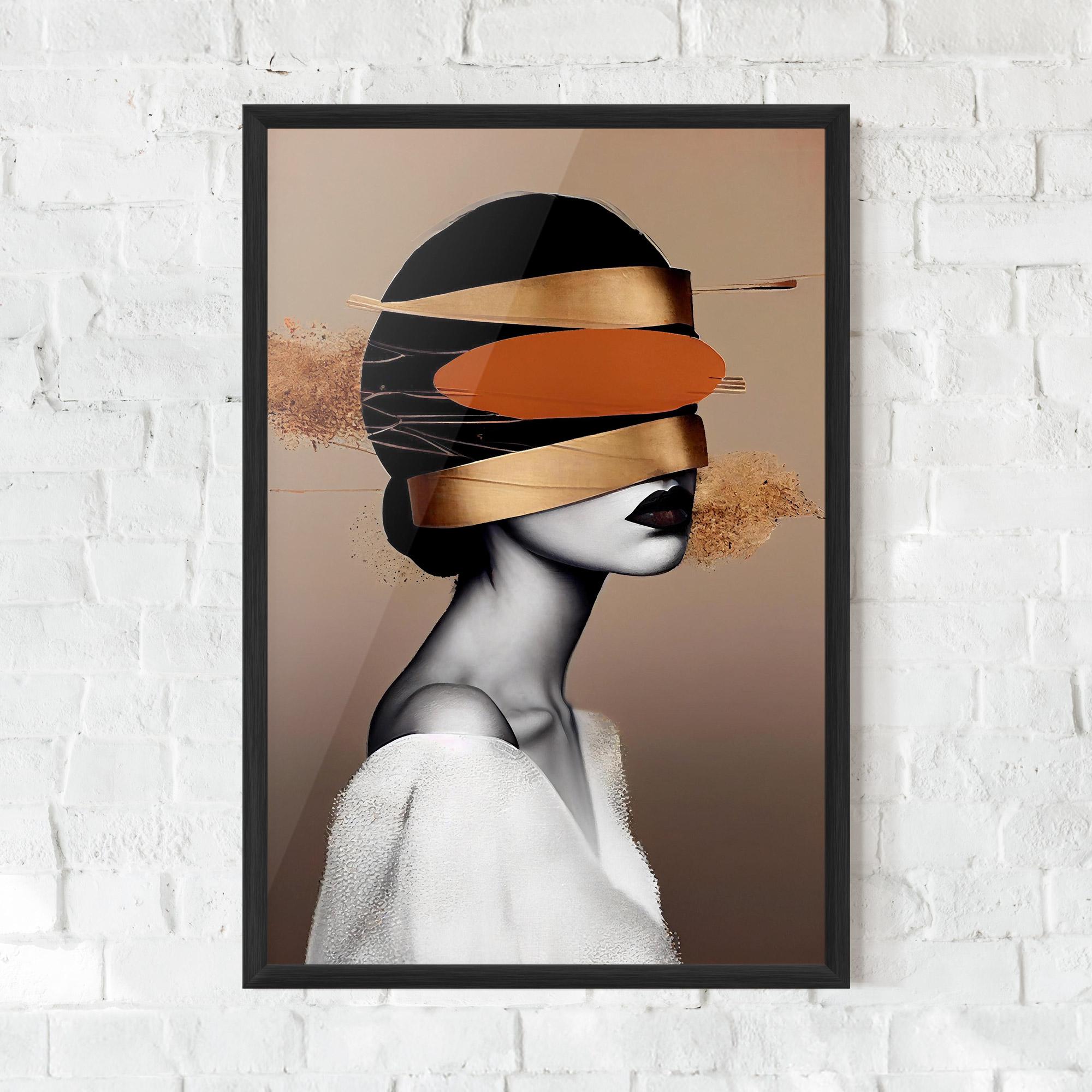 Plakat w Ramie Woman With Gold Lines mockup 0