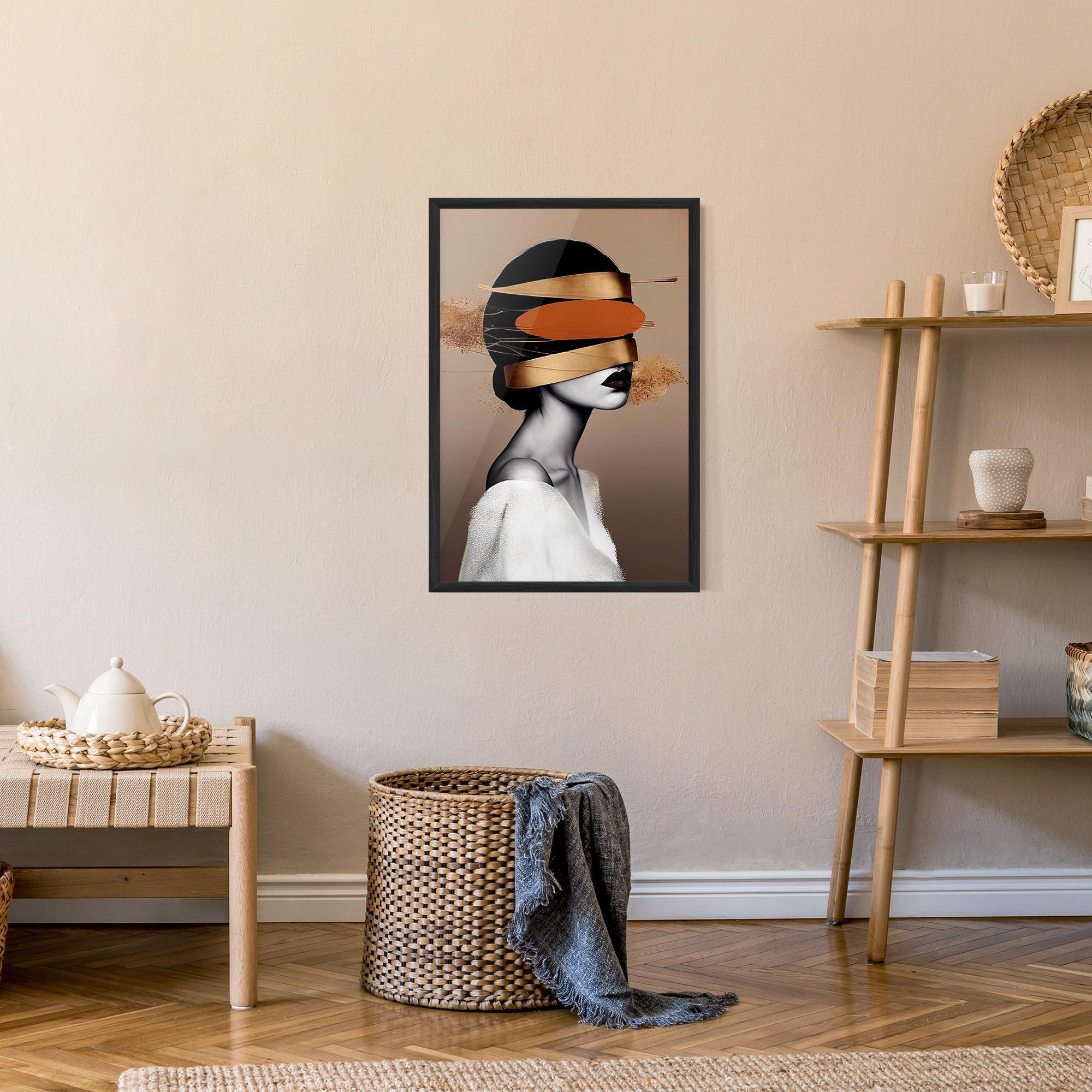 Plakat w Ramie Woman With Gold Lines mockup 9