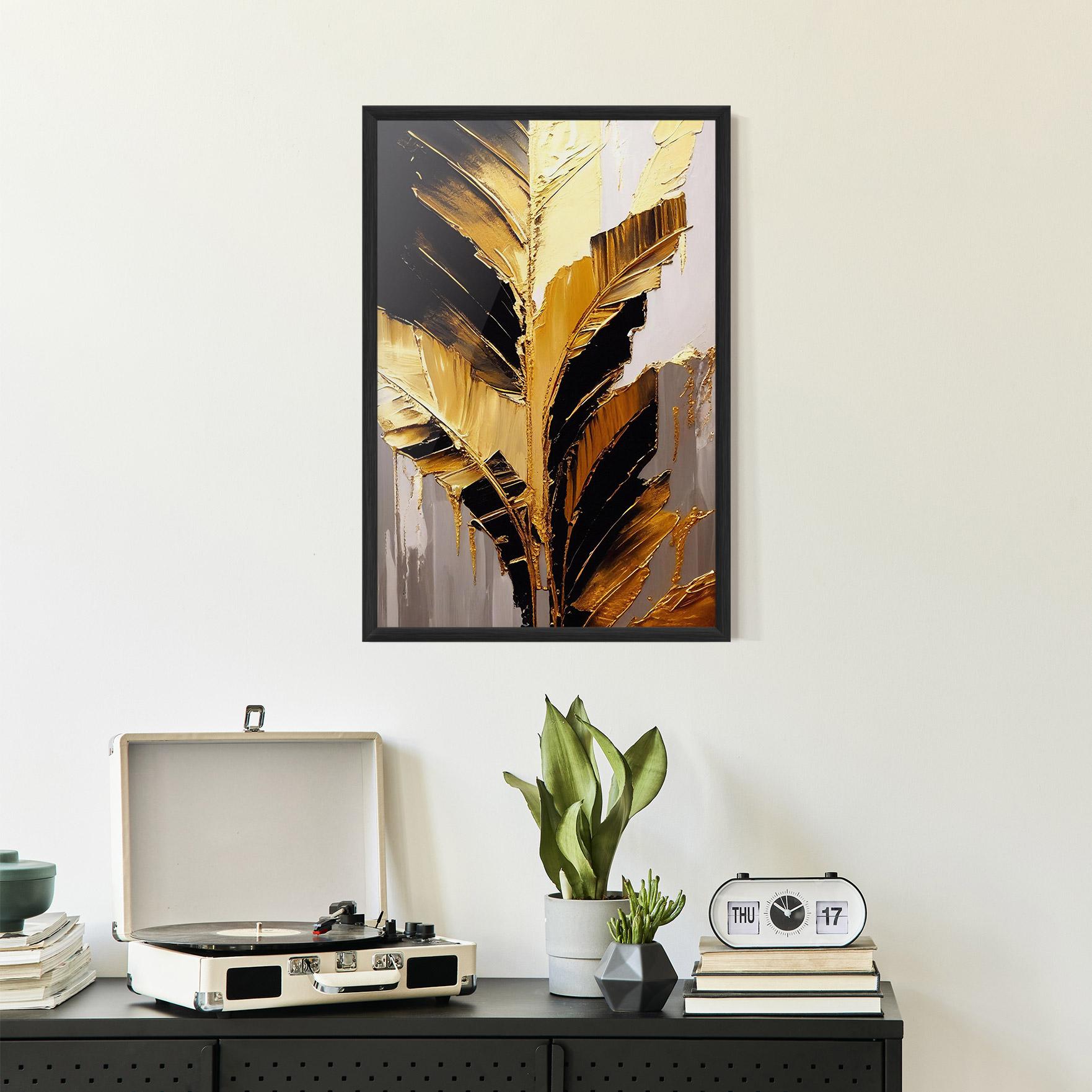 Plakat w Ramie Balck With Gold Leafs mockup 2