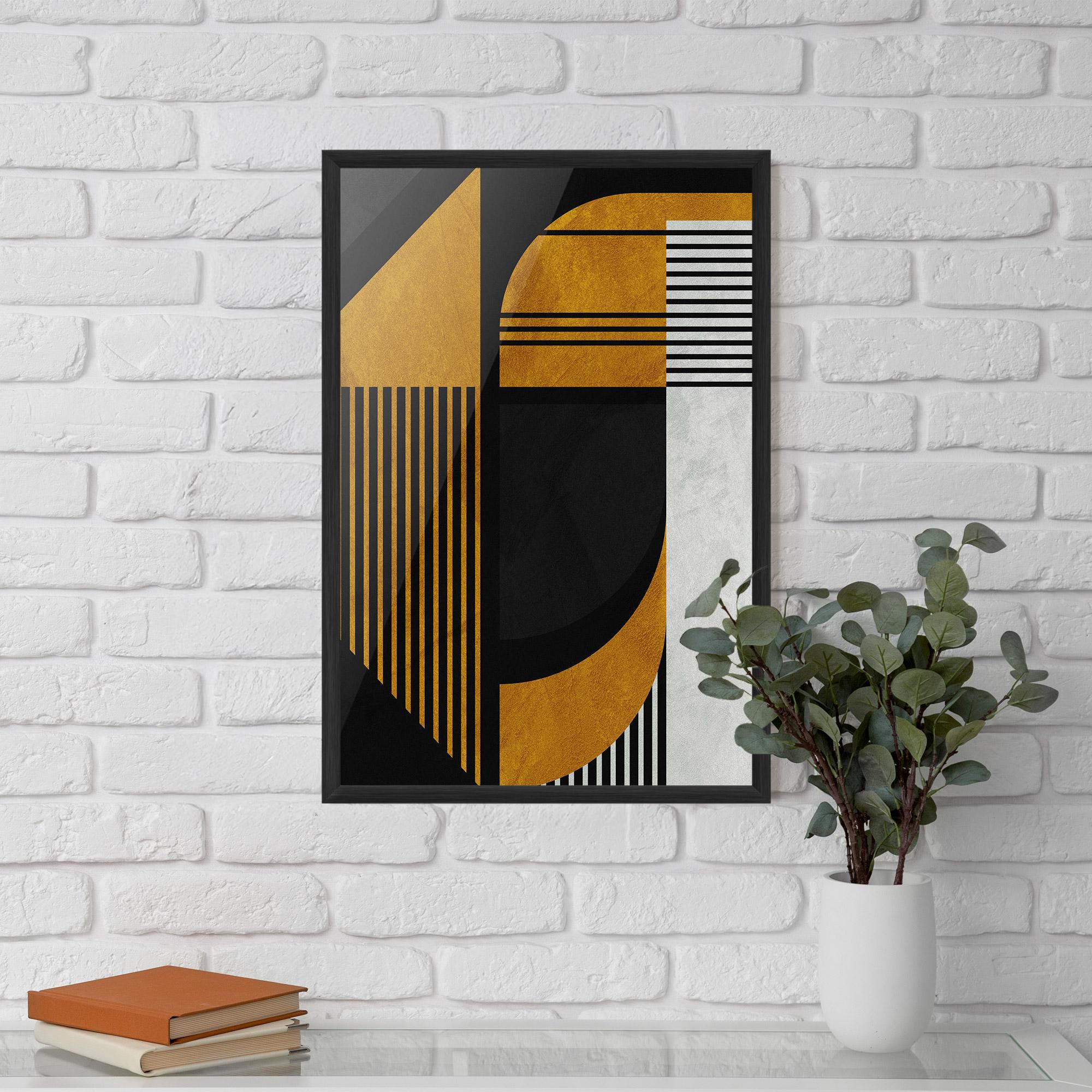 Plakat w Ramie Black Lines On Gold mockup 5