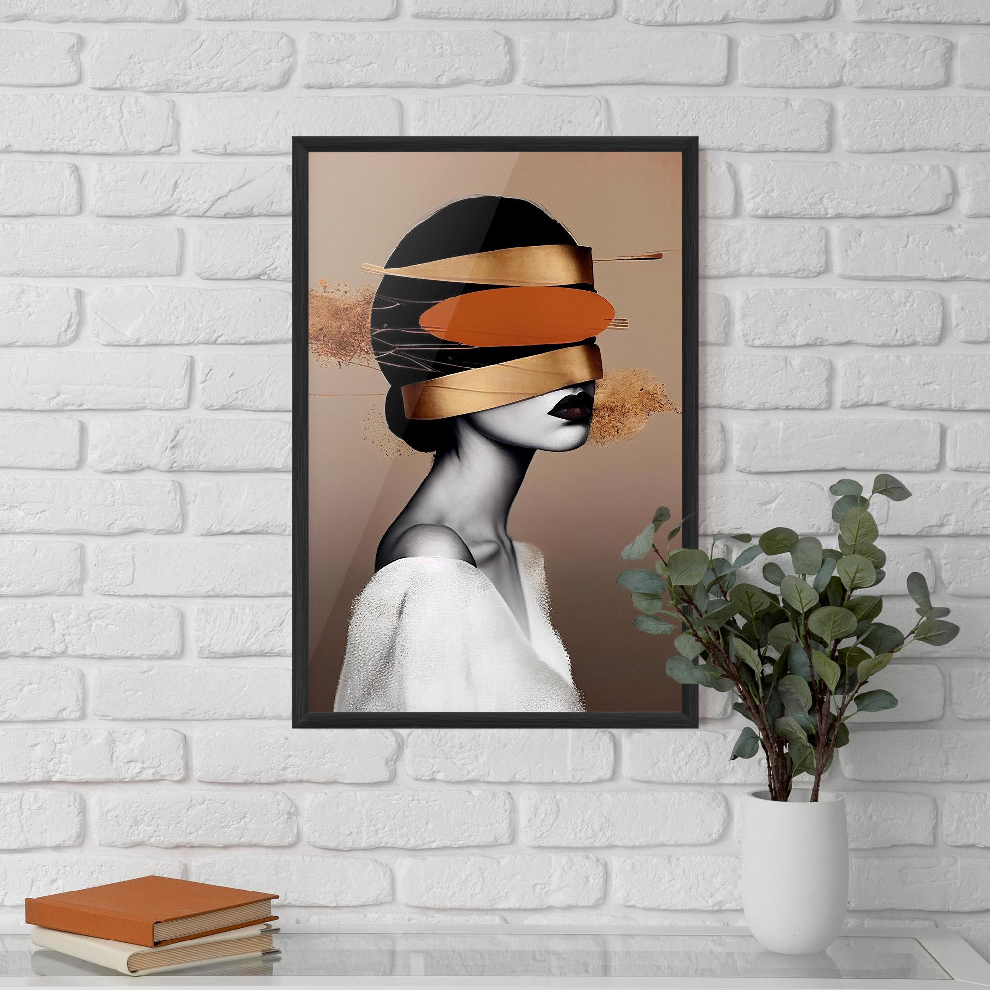 Plakat w Ramie Woman With Gold Lines mockup 5