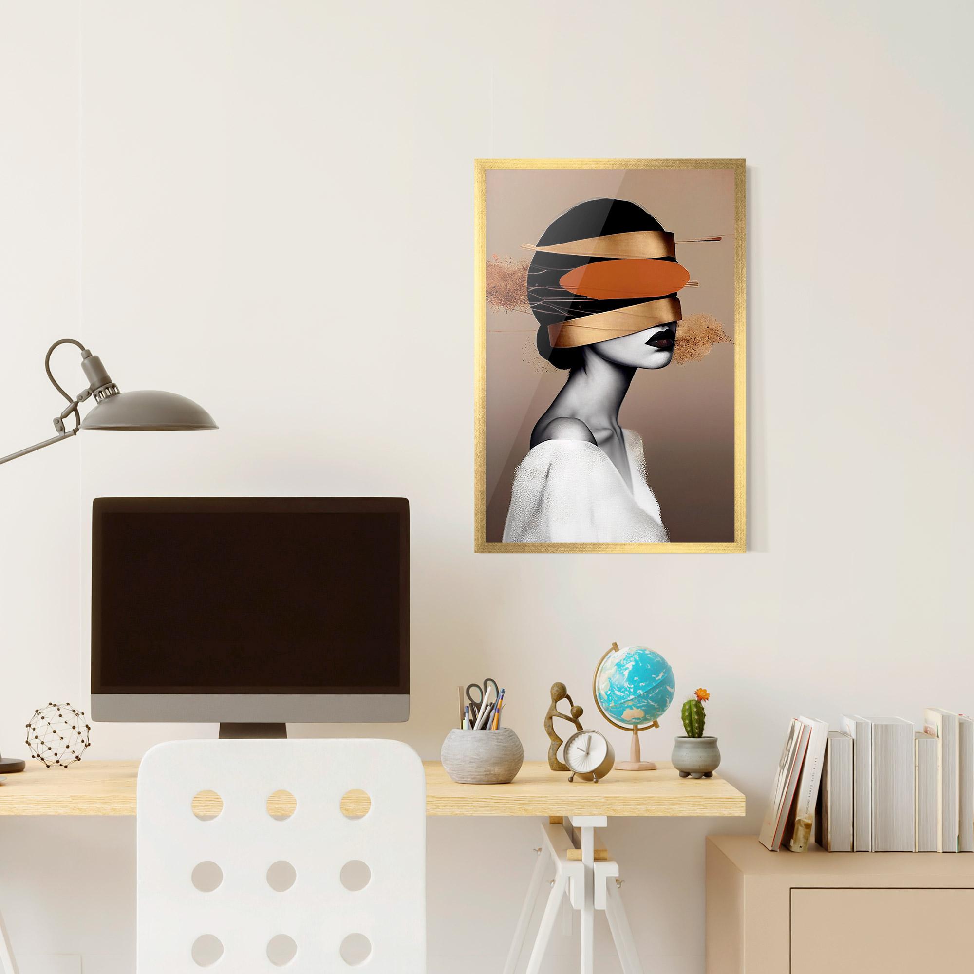 Plakat w Ramie Woman With Gold Lines mockup 6