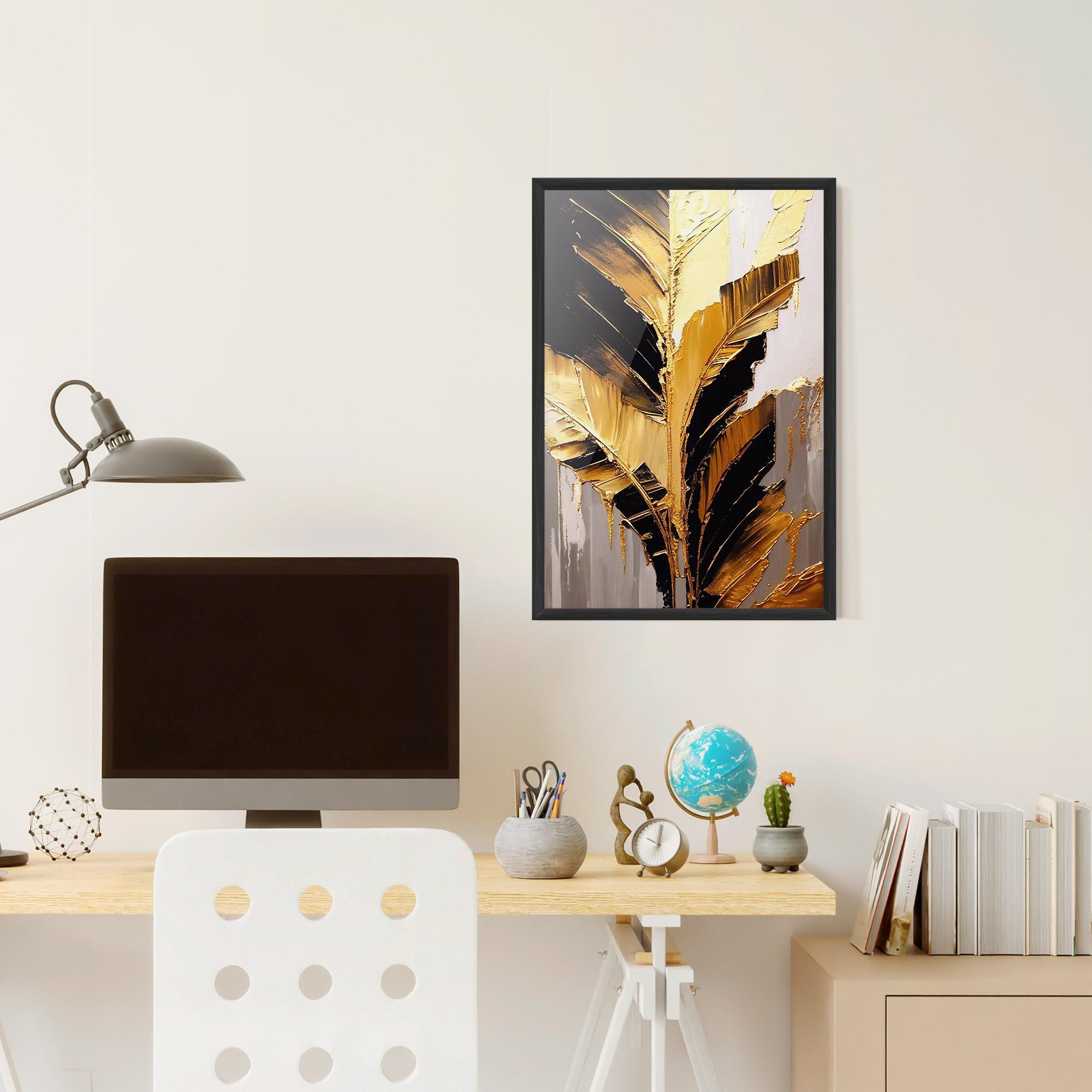 Plakat w Ramie Balck With Gold Leafs mockup 6
