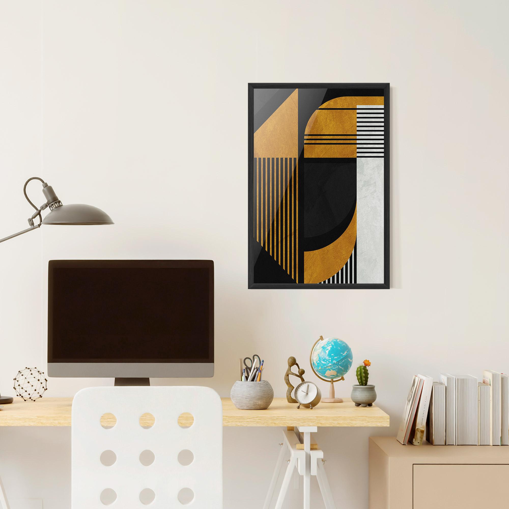 Plakat w Ramie Black Lines On Gold mockup 6