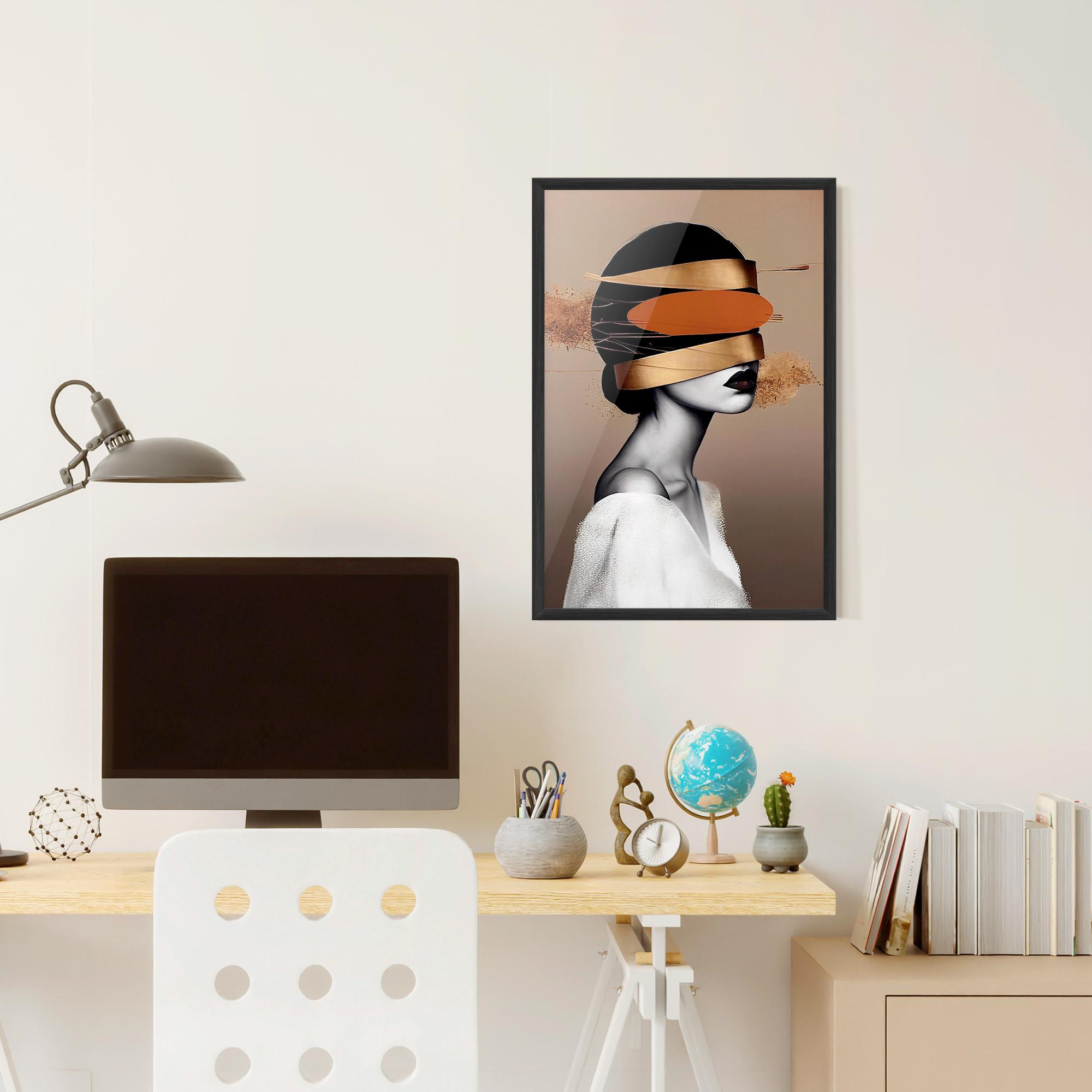 Plakat w Ramie Woman With Gold Lines mockup 6