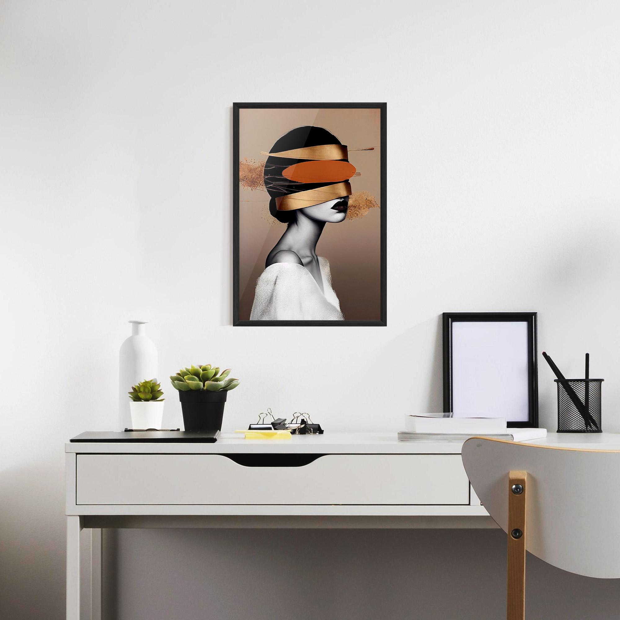 Plakat w Ramie Woman With Gold Lines mockup 7