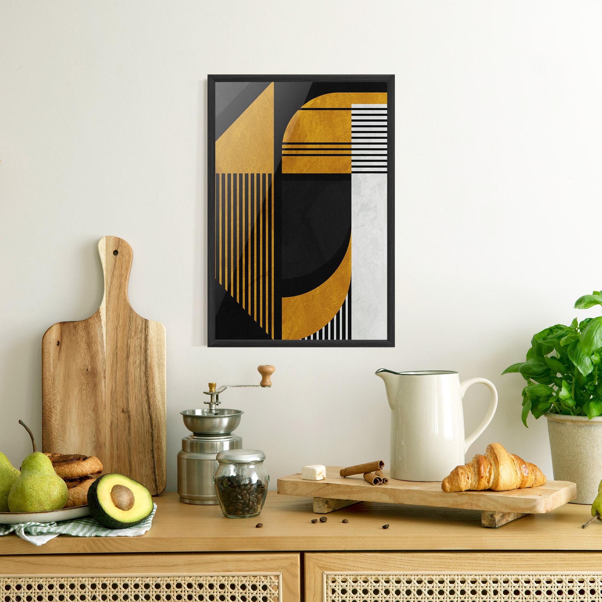 Plakat w Ramie Black Lines On Gold mockup 8