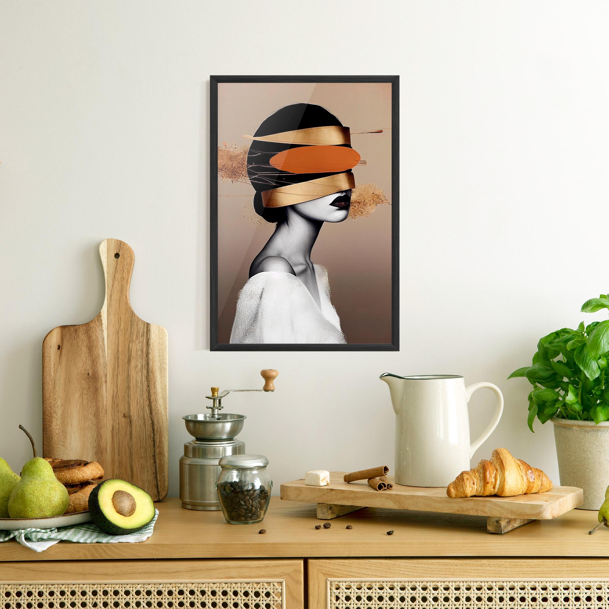 Plakat w Ramie Woman With Gold Lines mockup 8