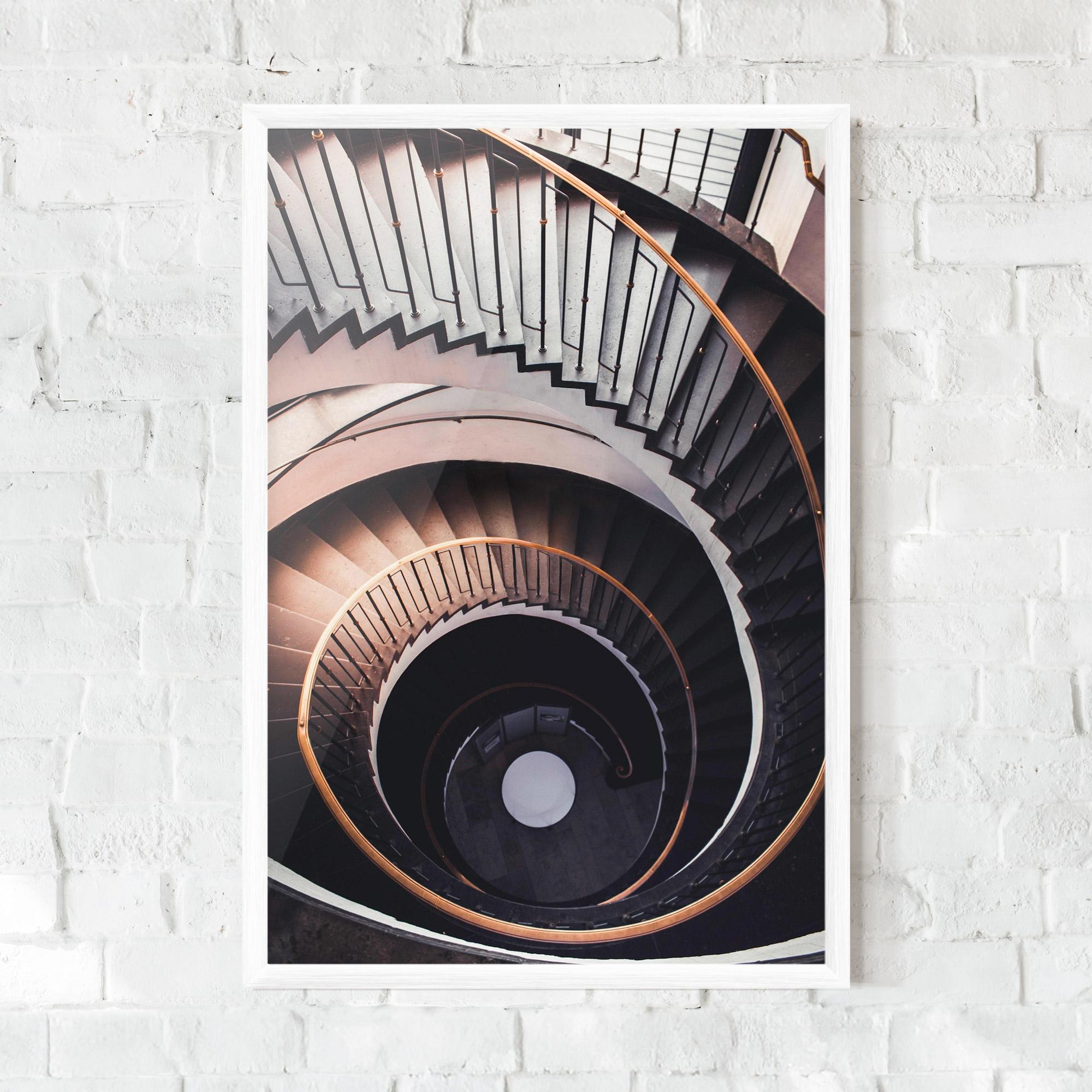 Plakat w Ramie Grey Stairs Spiral mockup 0