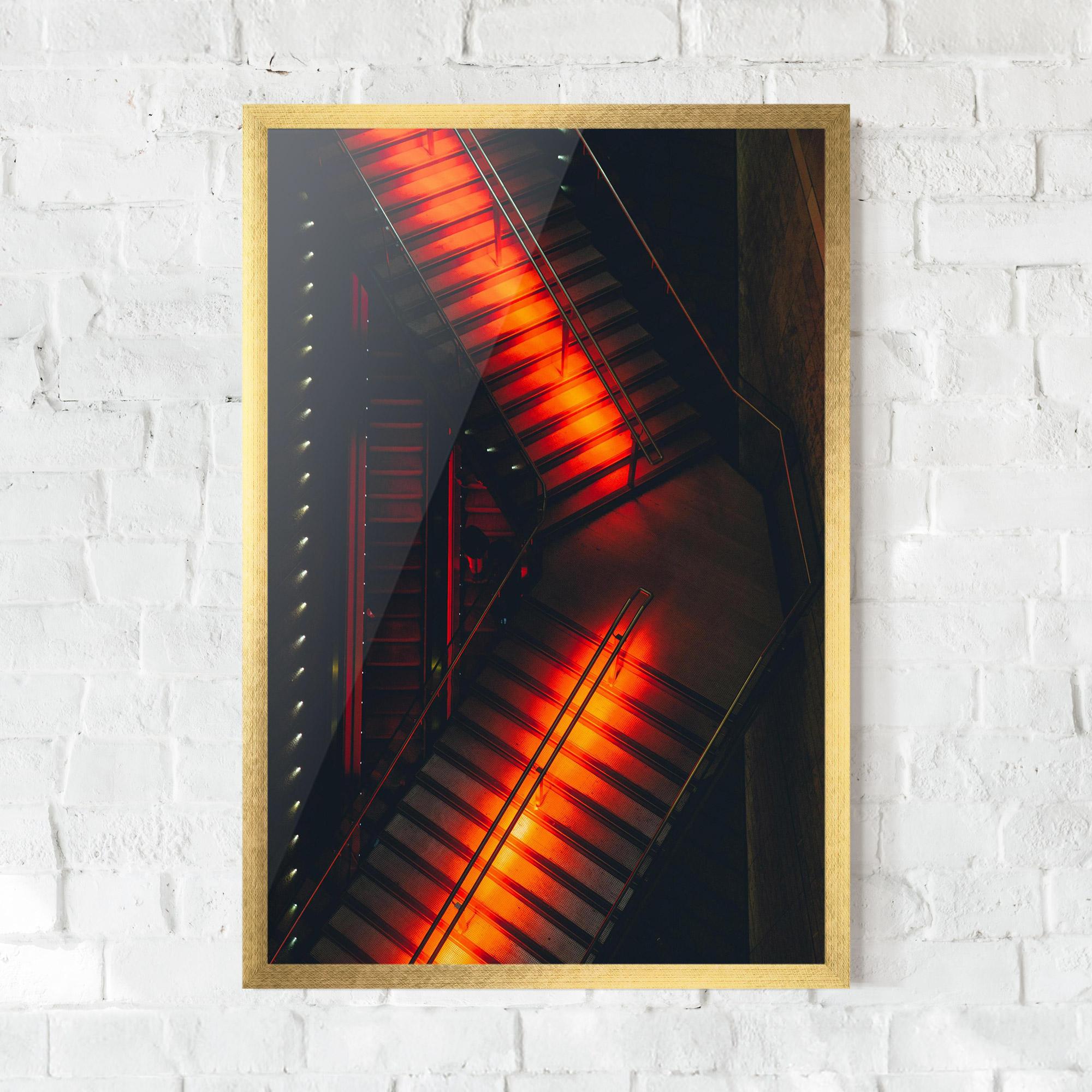 Plakat w Ramie Orange Light Stairs mockup 0
