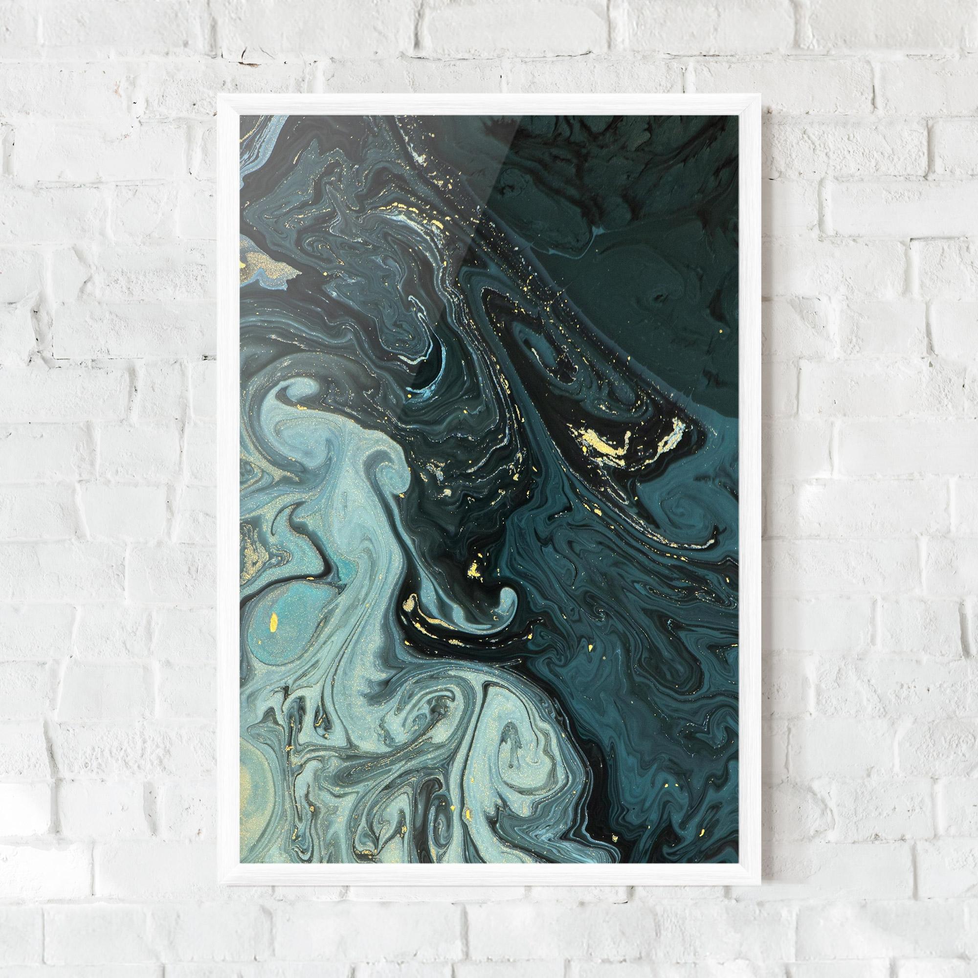 Plakat w Ramie Dark Blue Golden Marble mockup 0