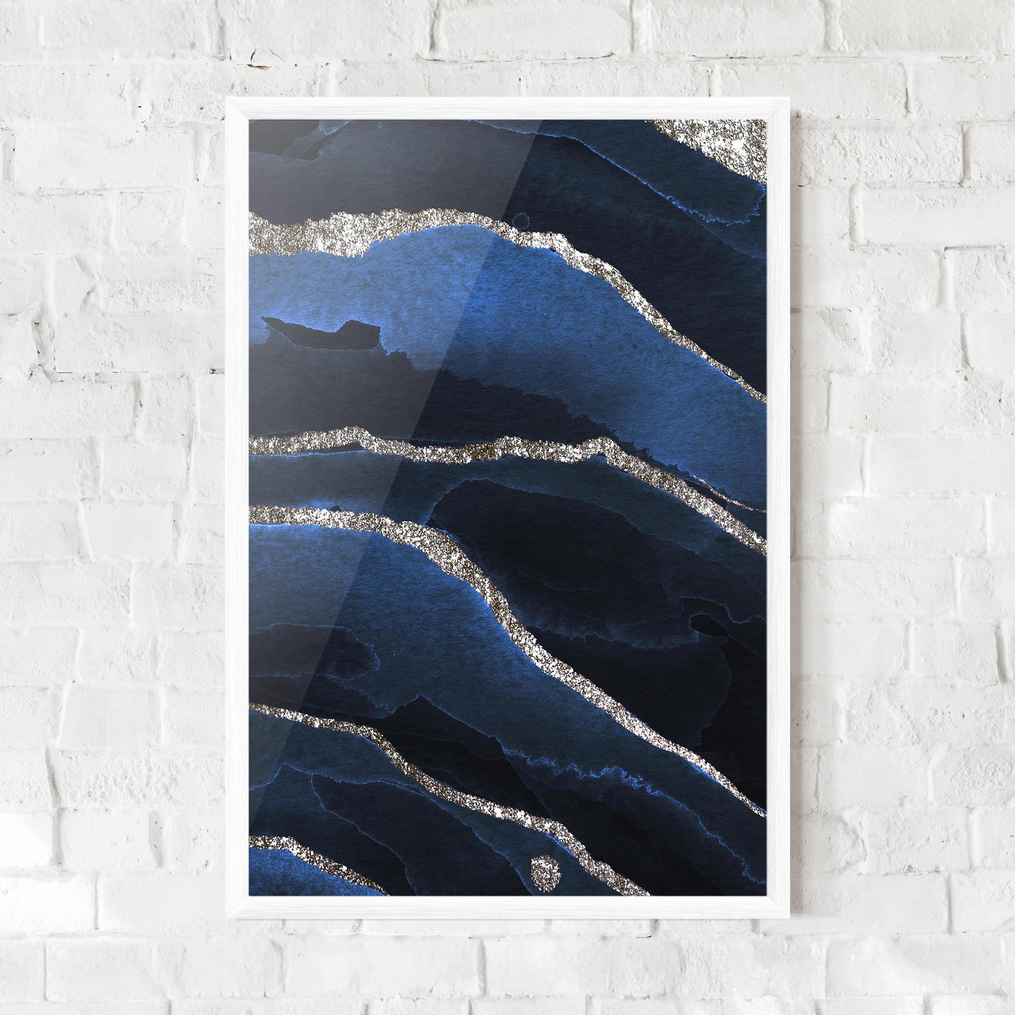 Plakat w Ramie Golden Lines With Blue mockup 0