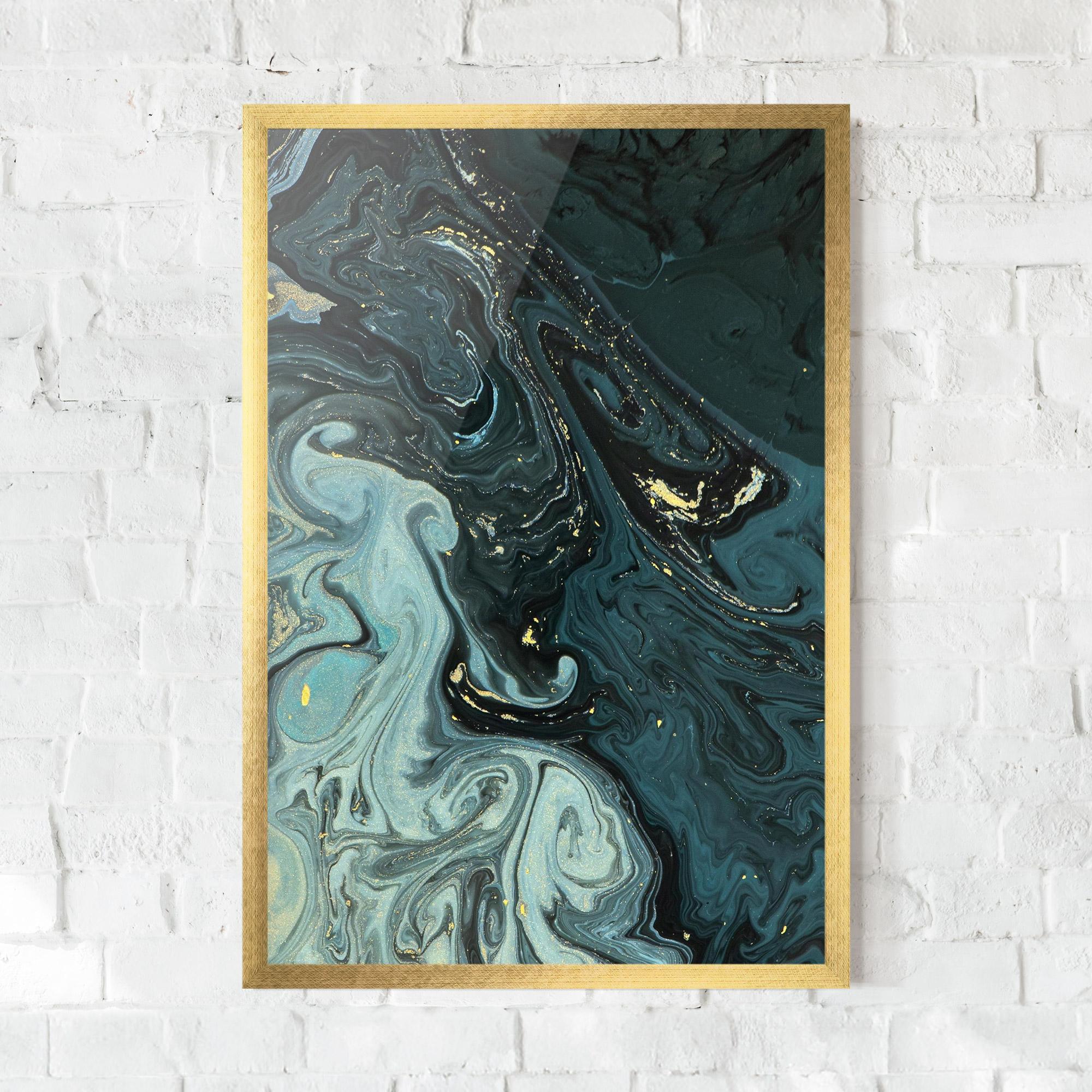 Plakat w Ramie Dark Blue Golden Marble mockup 0