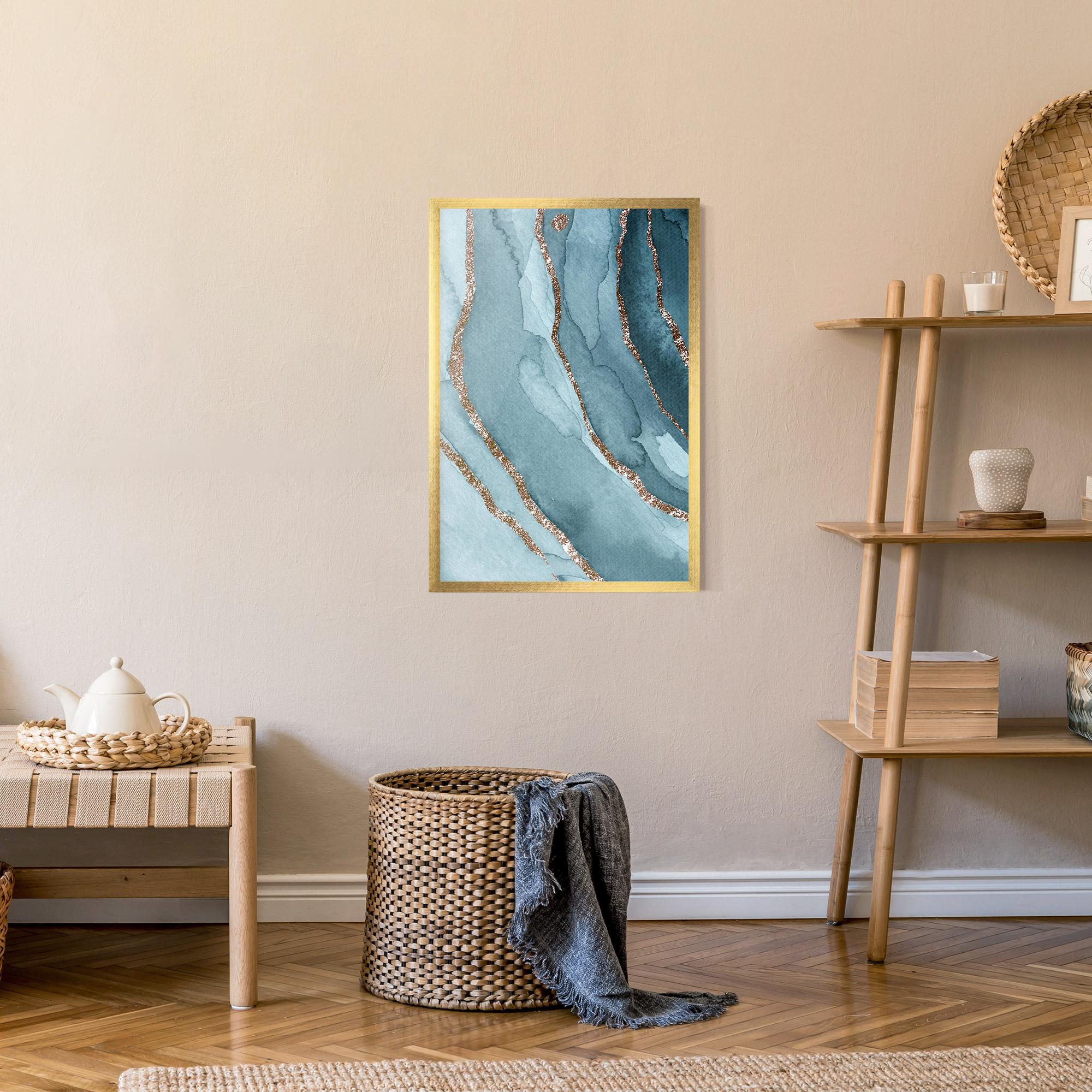 Plakat w Ramie Blue Golden Glitter mockup 9