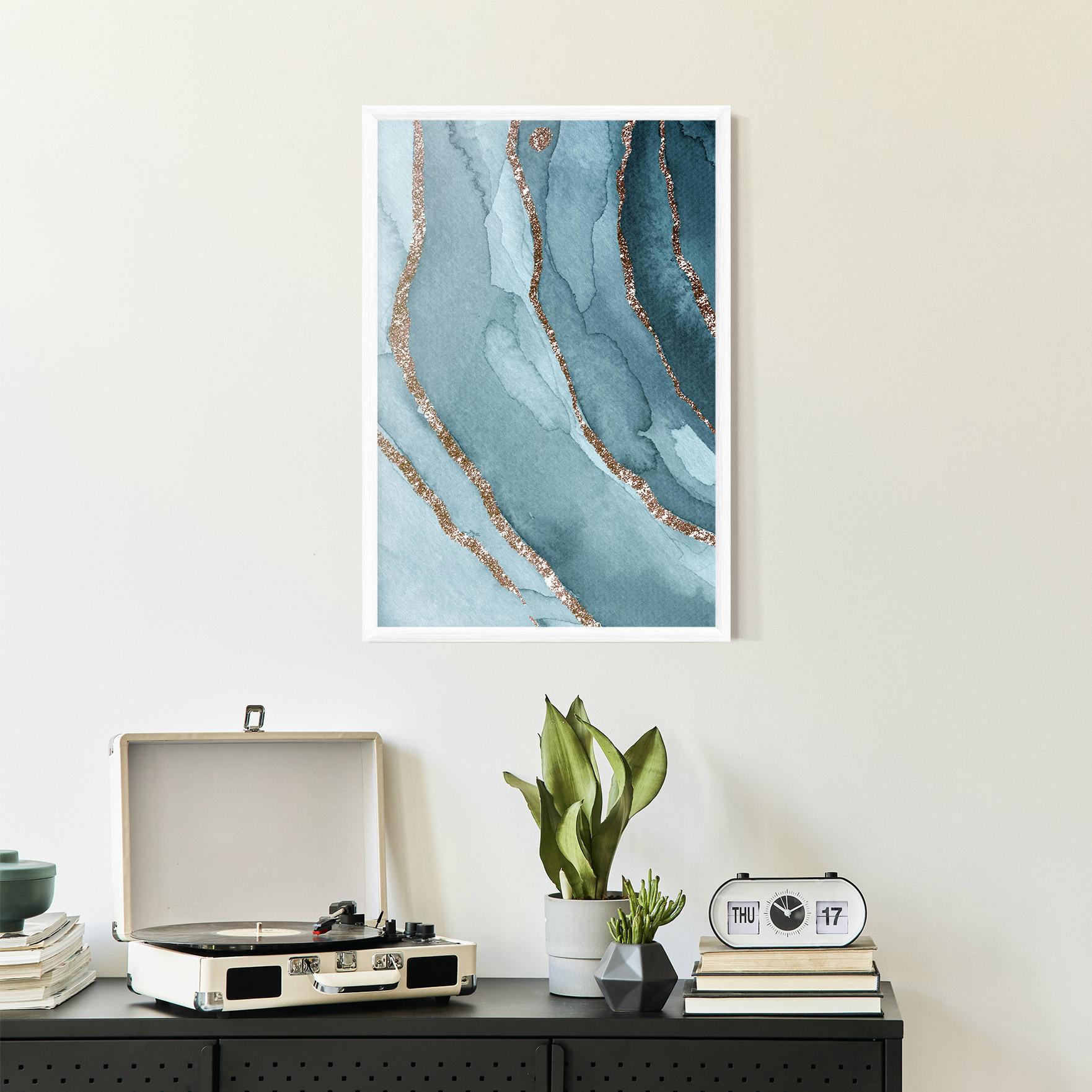 Plakat w Ramie Blue Golden Glitter mockup 2