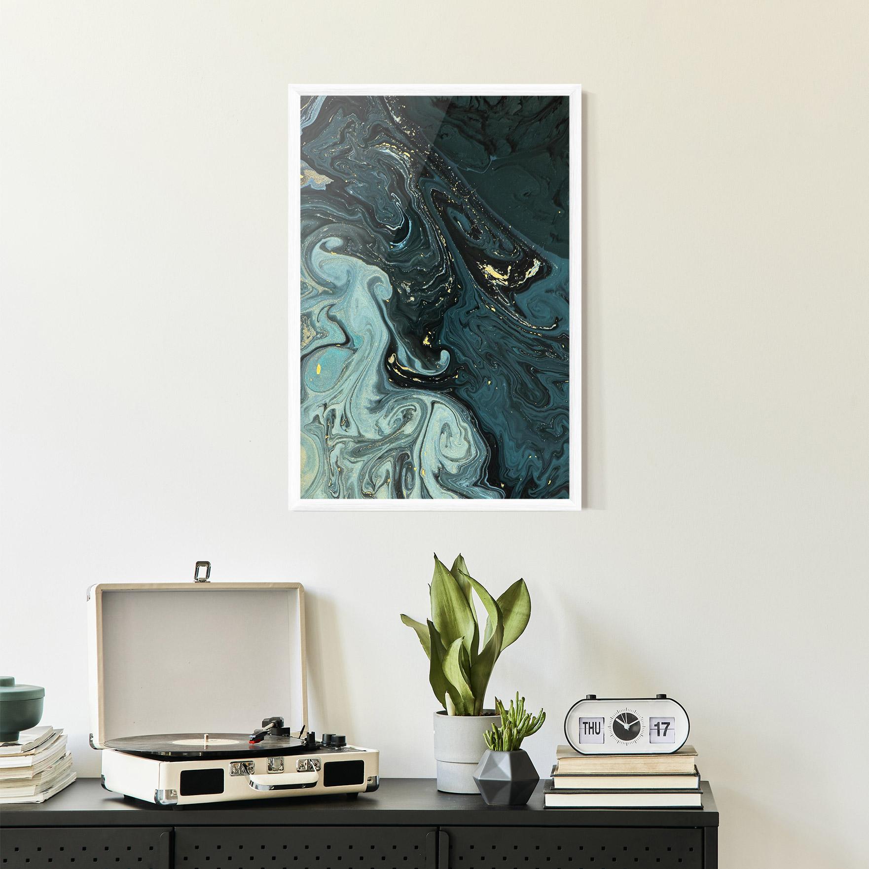 Plakat w Ramie Dark Blue Golden Marble mockup 2