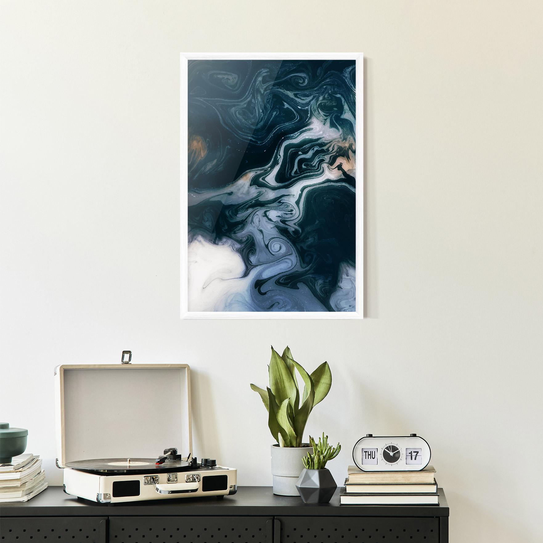 Plakat w Ramie Dark Blue With White mockup 2