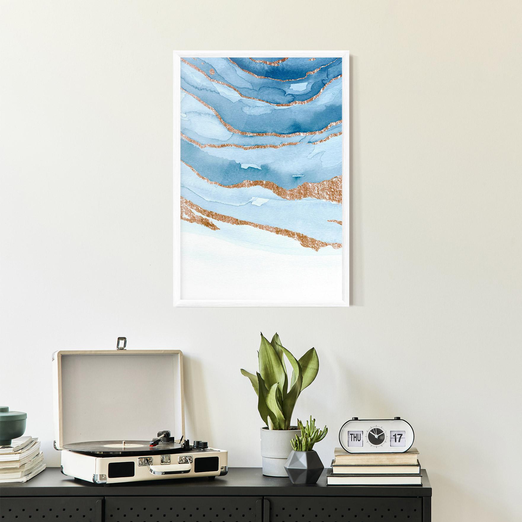 Plakat w Ramie Golden Glitter Blue mockup 2