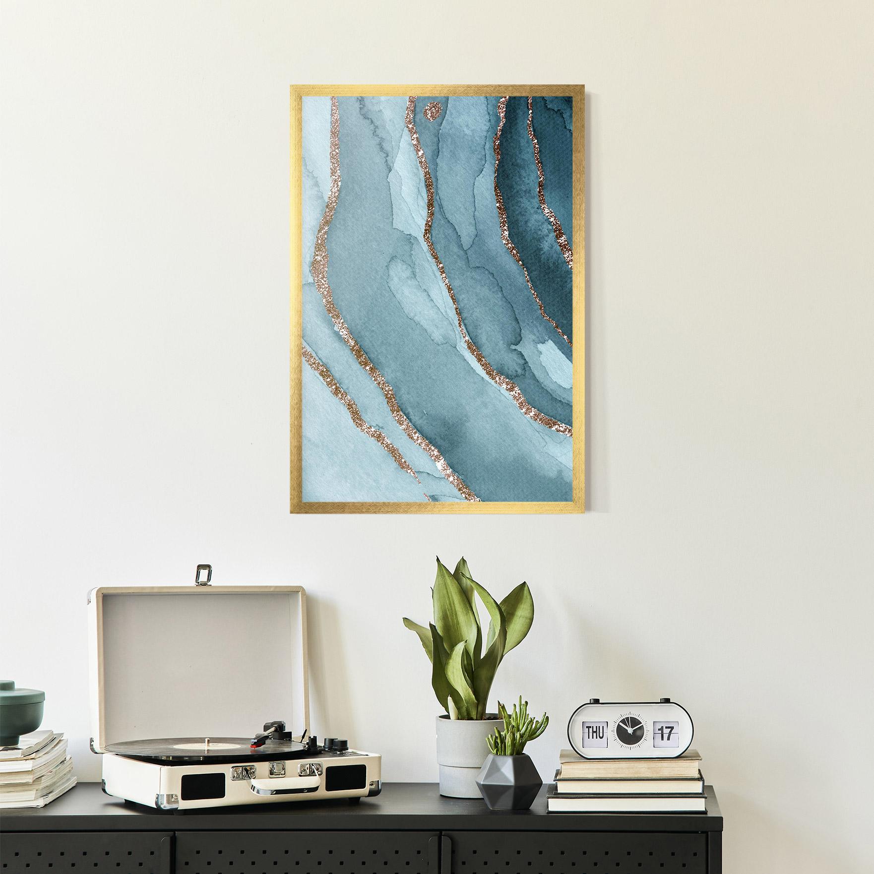 Plakat w Ramie Blue Golden Glitter mockup 2