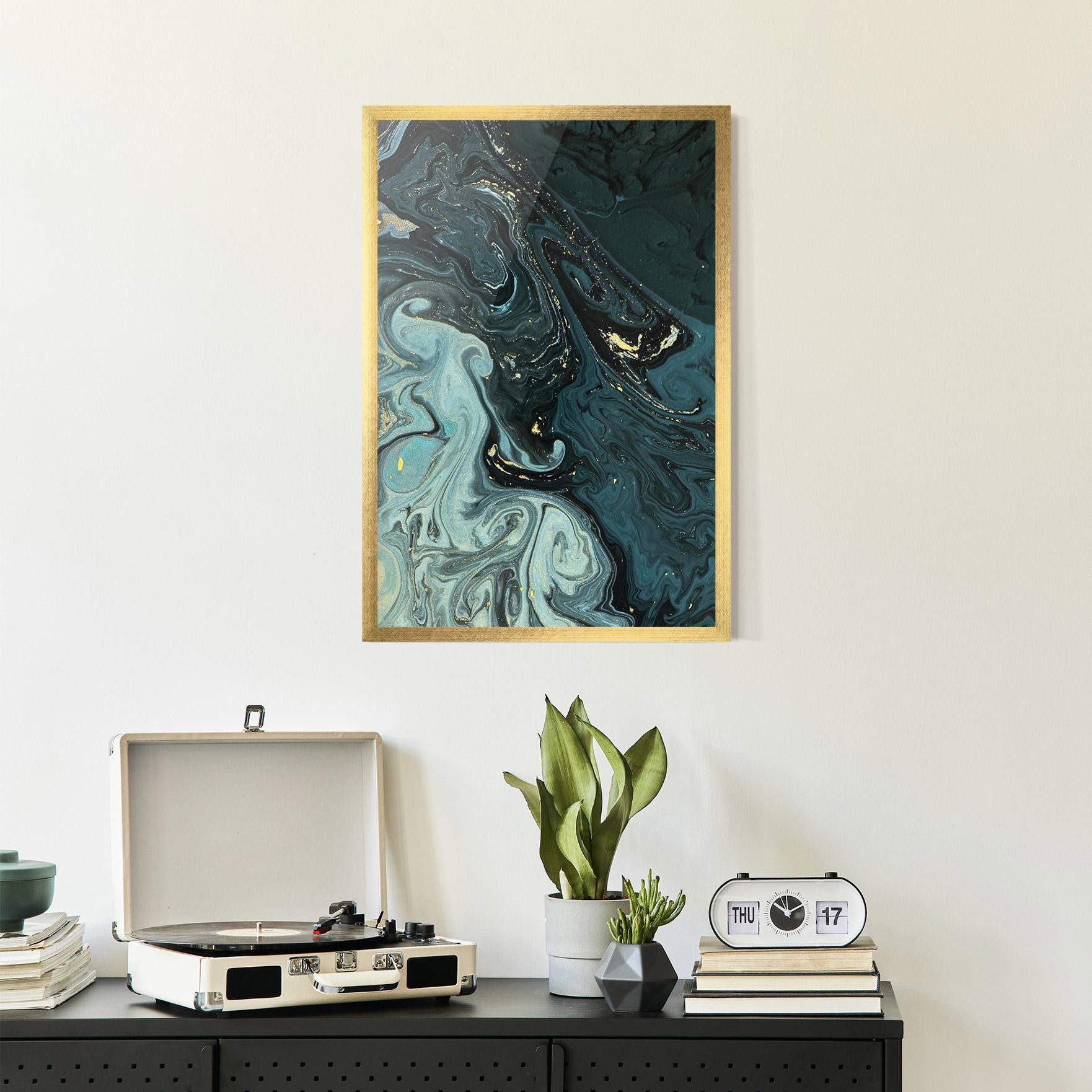 Plakat w Ramie Dark Blue Golden Marble mockup 2