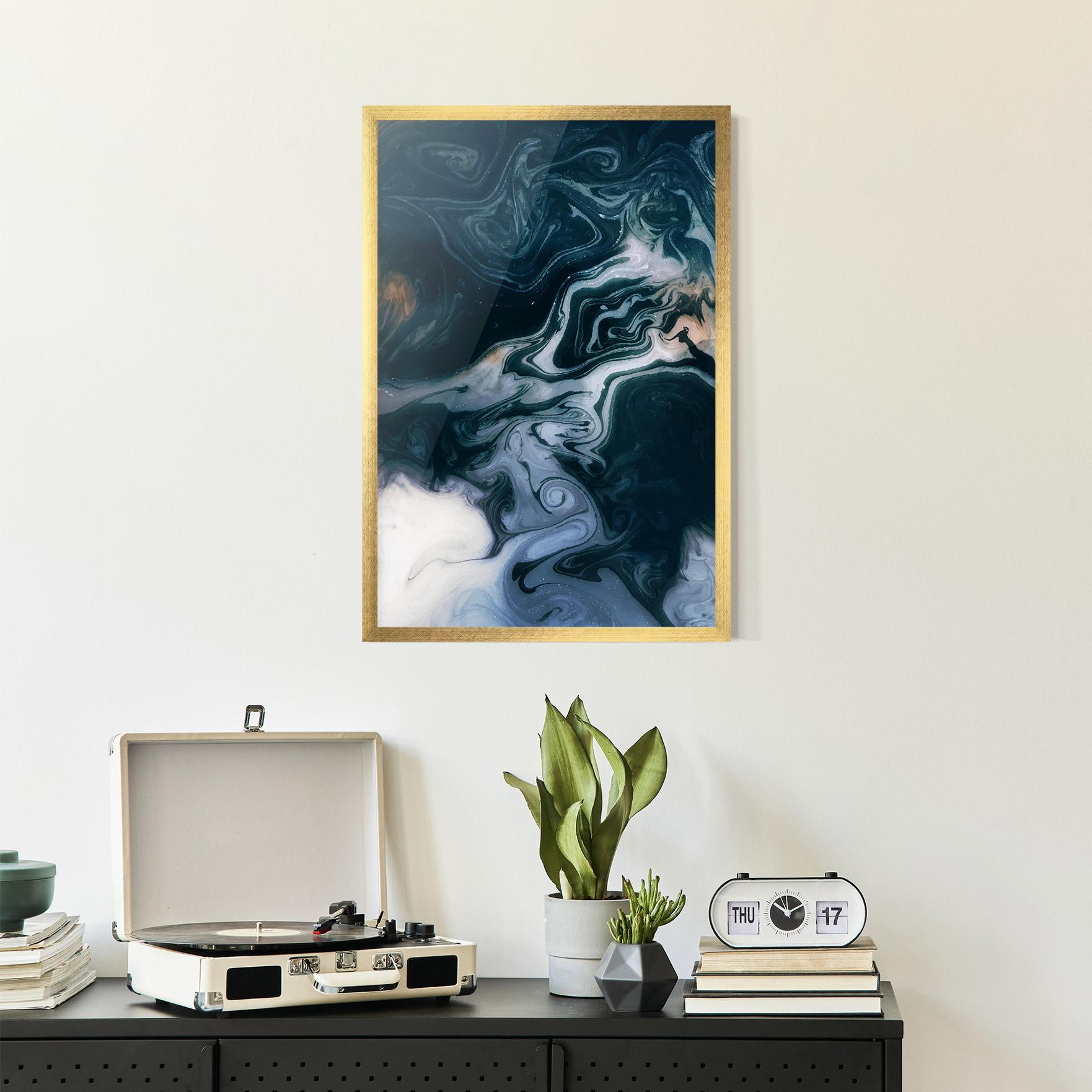 Plakat w Ramie Dark Blue With White mockup 2