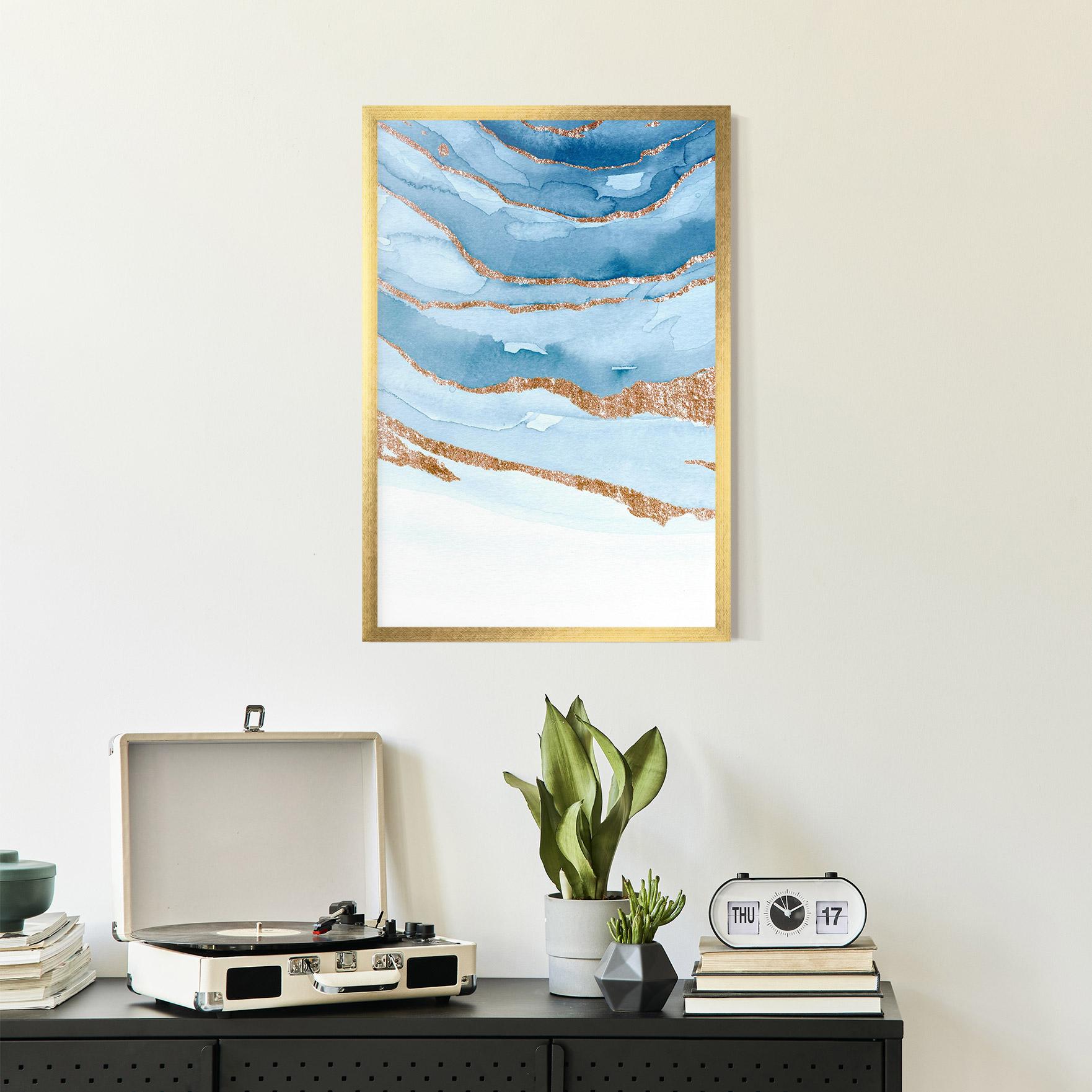 Plakat w Ramie Golden Glitter Blue mockup 2