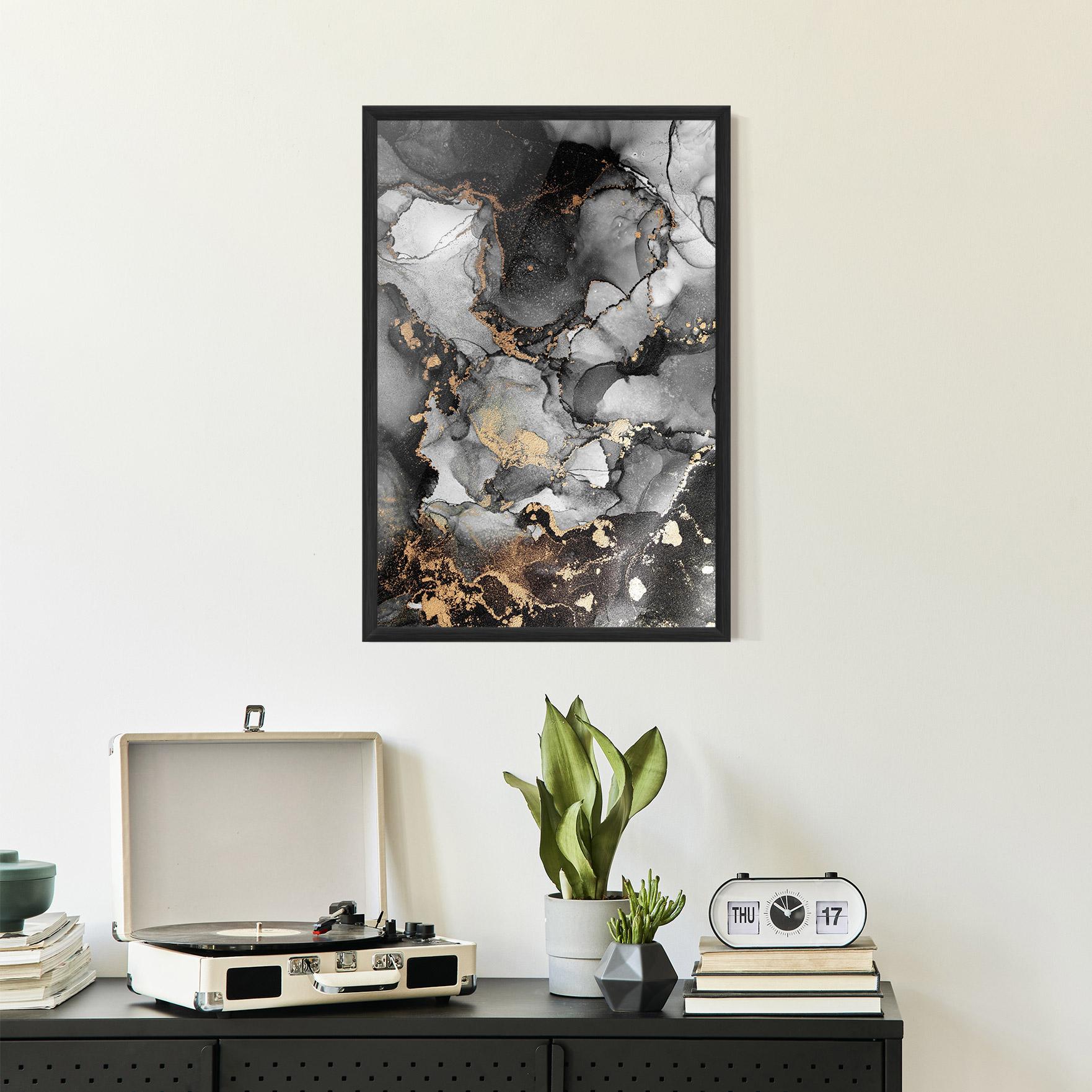 Plakat w Ramie Grey Gold Marble mockup 2