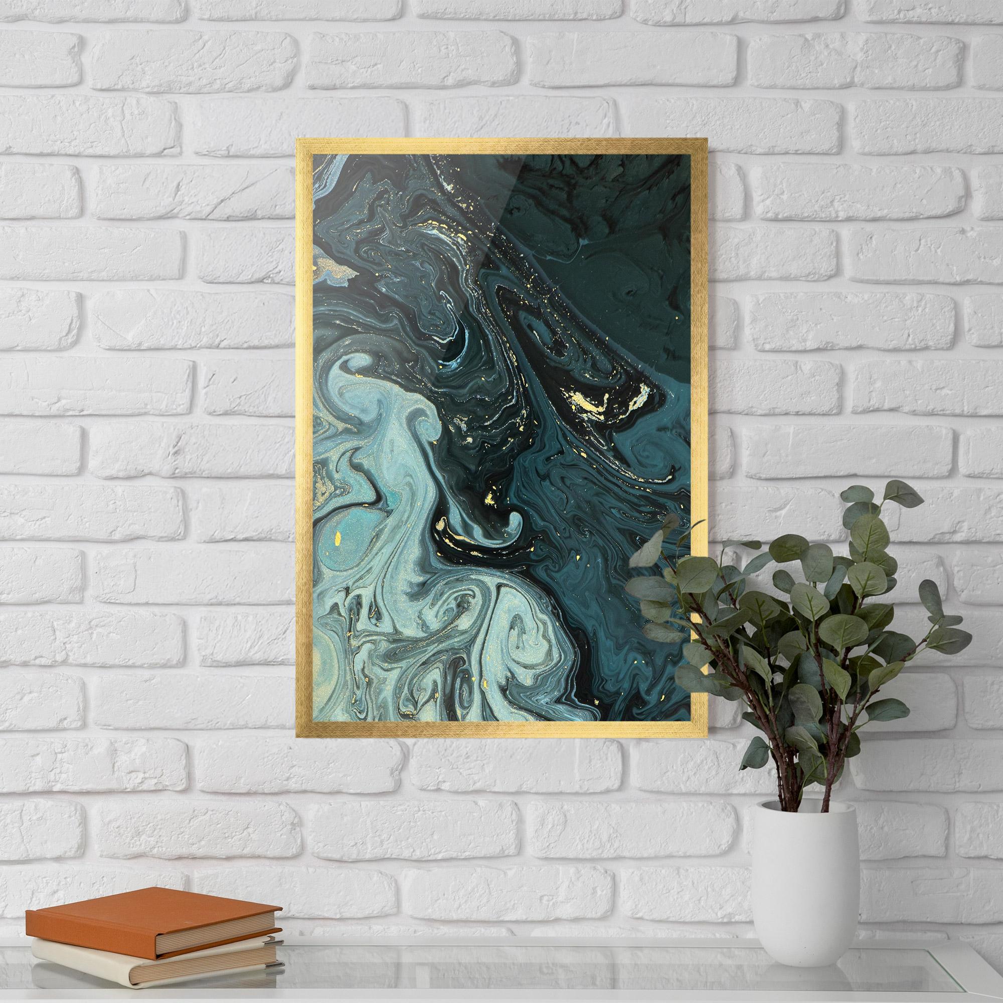 Plakat w Ramie Dark Blue Golden Marble mockup 5