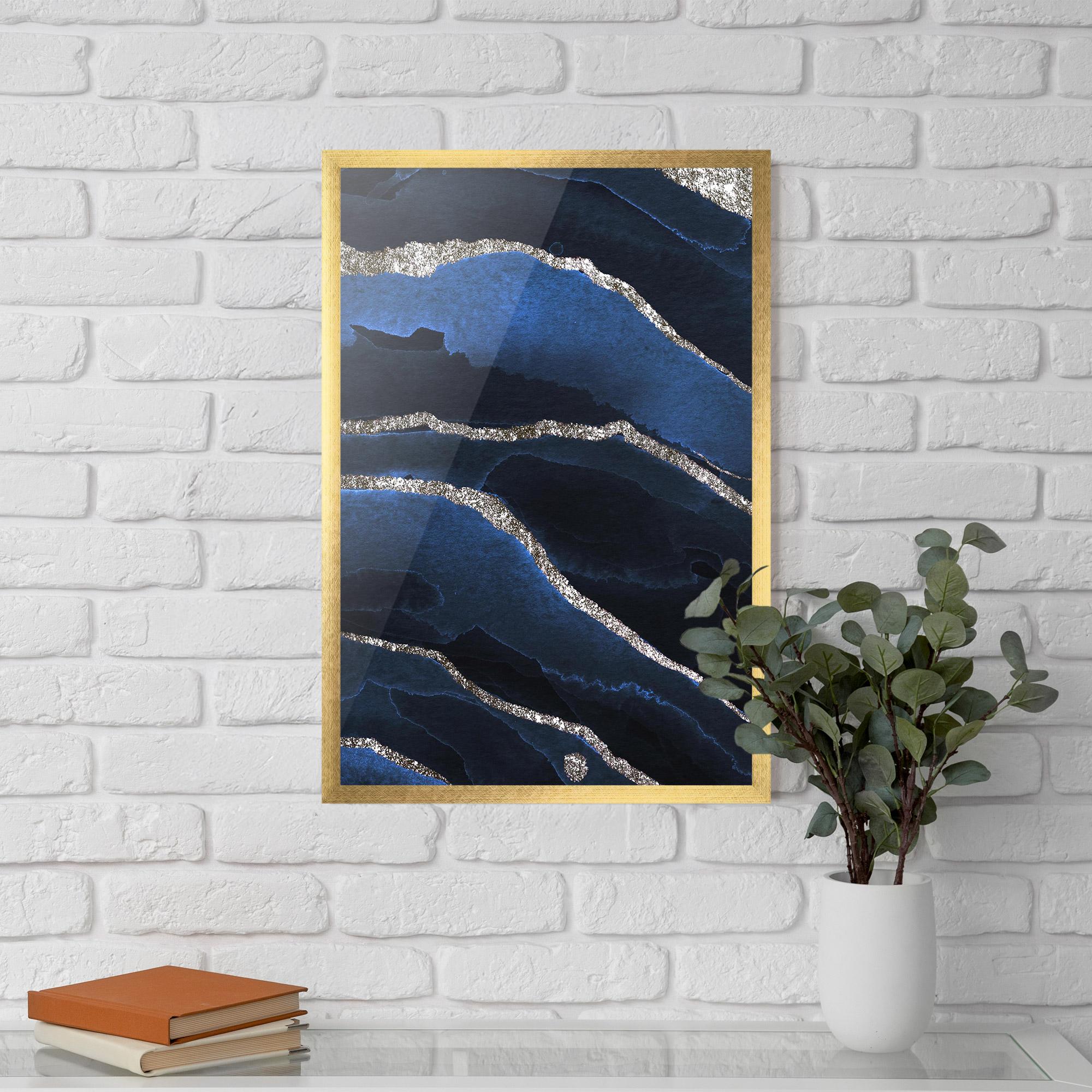 Plakat w Ramie Golden Lines With Blue mockup 5